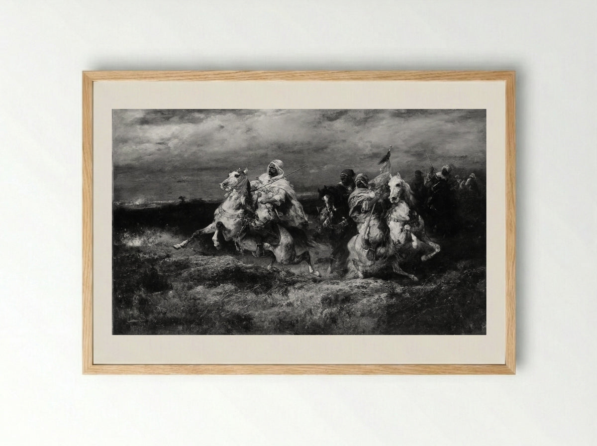 Battle Scene: Arabs Making a Detour - Adolf Schreyer - Framed Print Wood