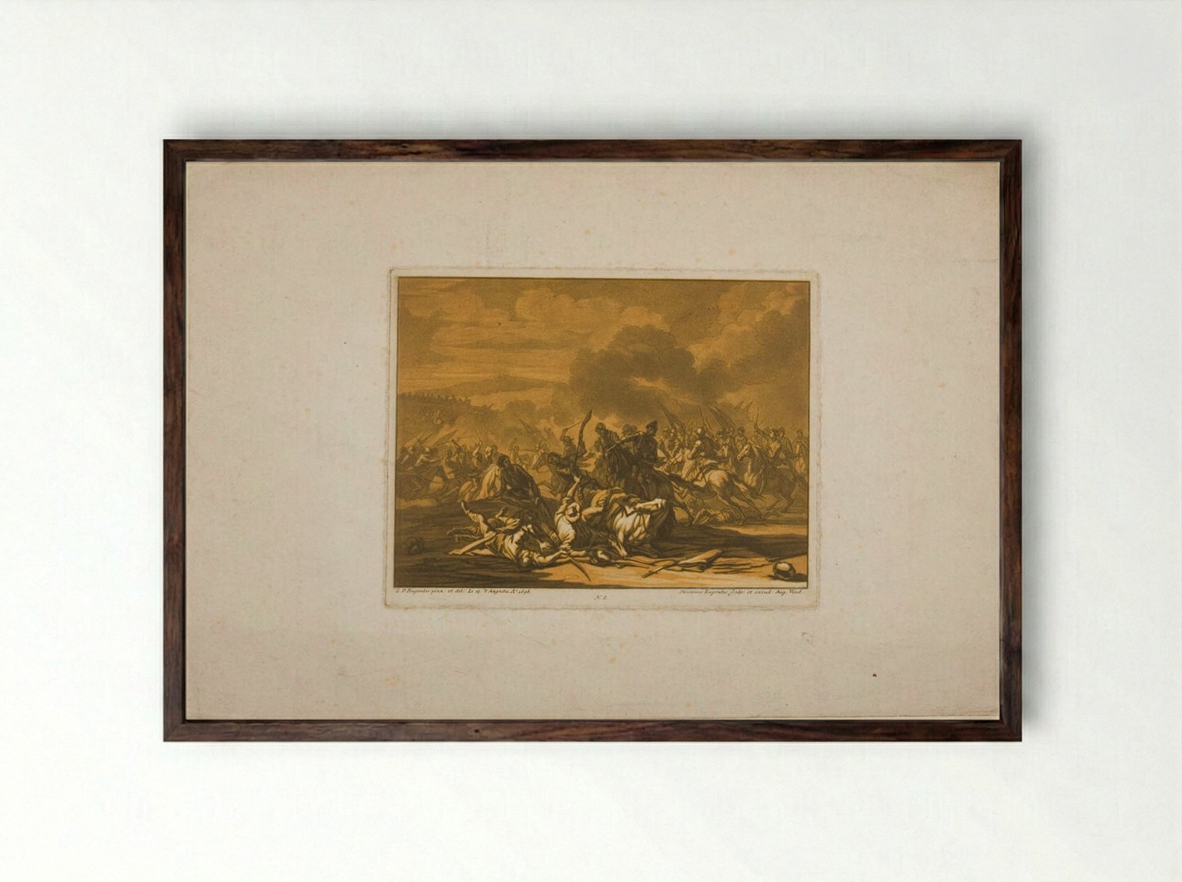 Battle Scene - Johann Christian Rugendas - Framed Print Dark Wood