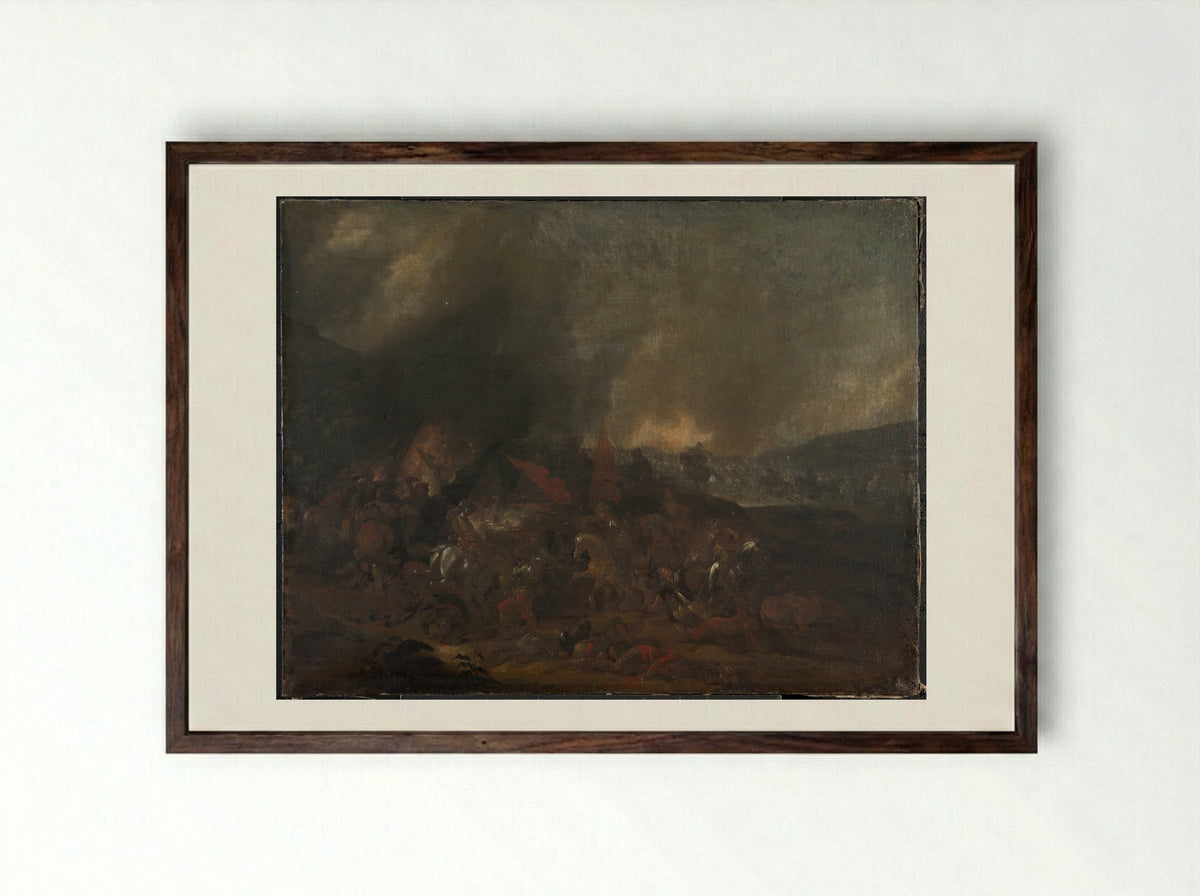 Battle Scene - Johann Philipp Lemke - Framed Print Dark Wood
