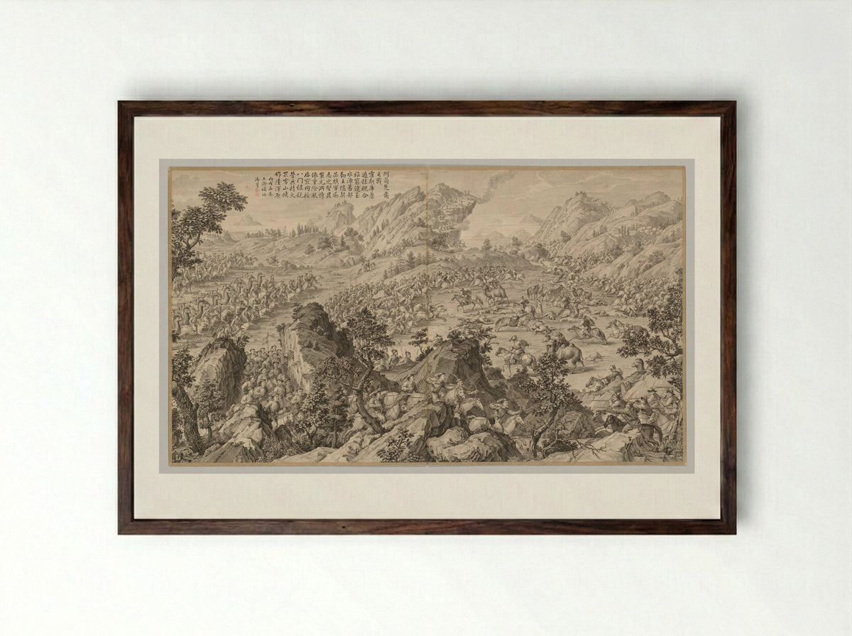 Battle at A'erchu'er - Jean Damascene Sallusti - Framed Print Dark Wood