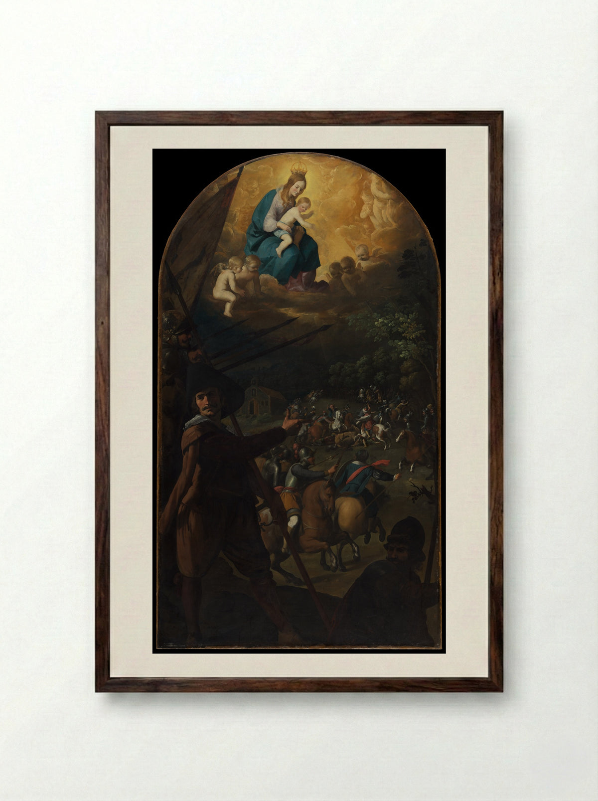 Battle between Christians and Muslims at El Sotillo - Francisco de Zurbarán - Framed Print Dark Wood