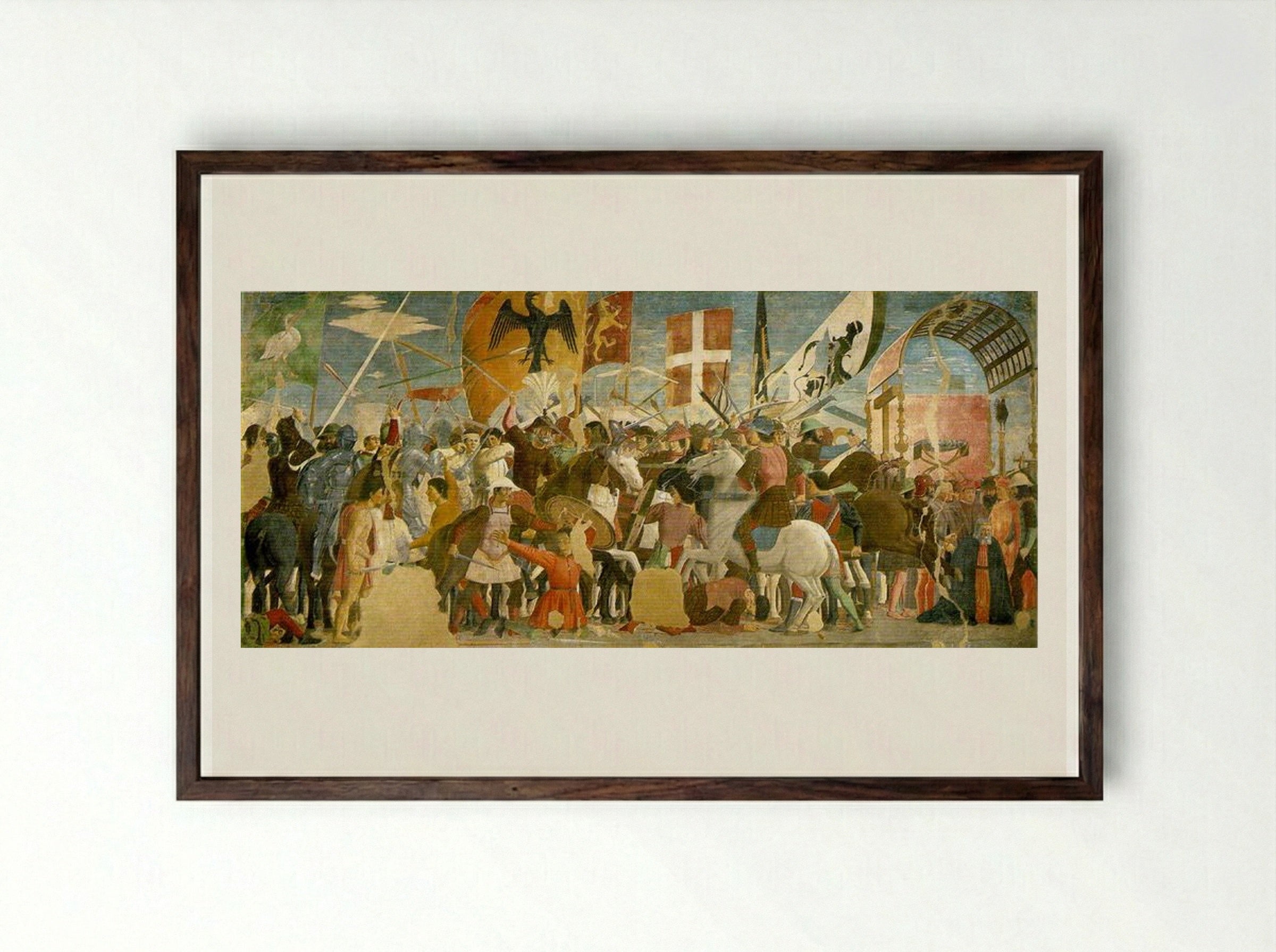 Battle between Heraclius and Chosroes - Piero della Francesca - Framed Print Dark Wood