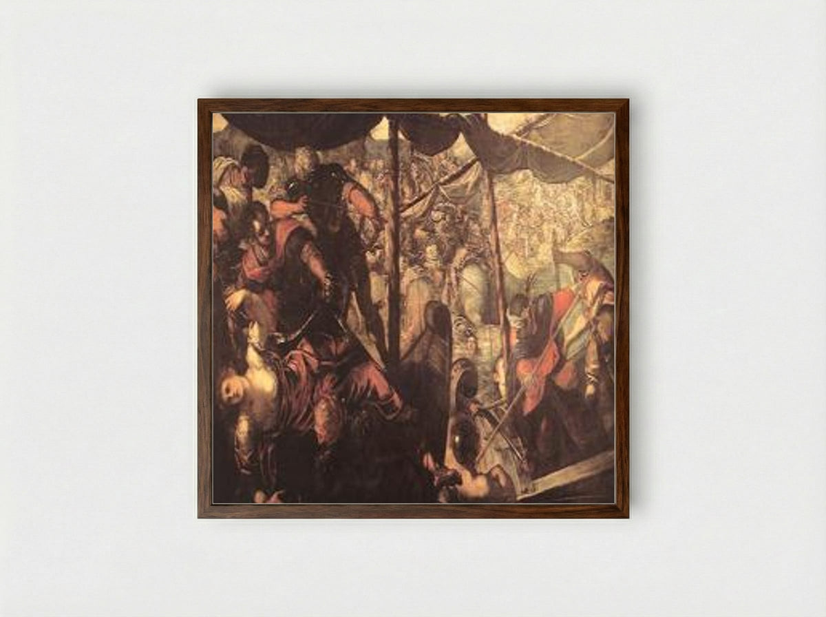 Battle between Turks and Christians - Tintoretto - Framed Print Dark Wood