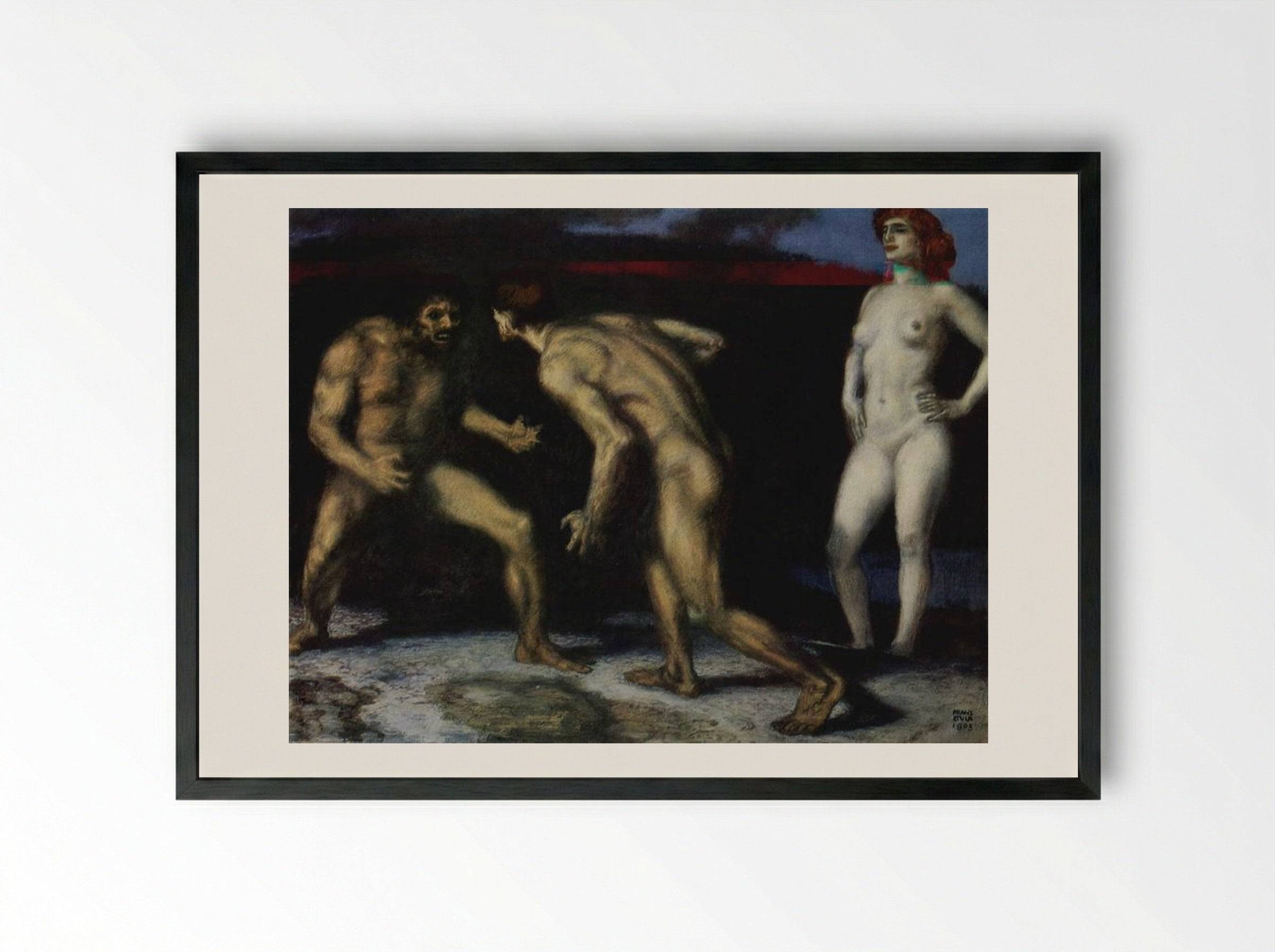 Battle for a Woman - Franz von Stuck - Framed Print Black