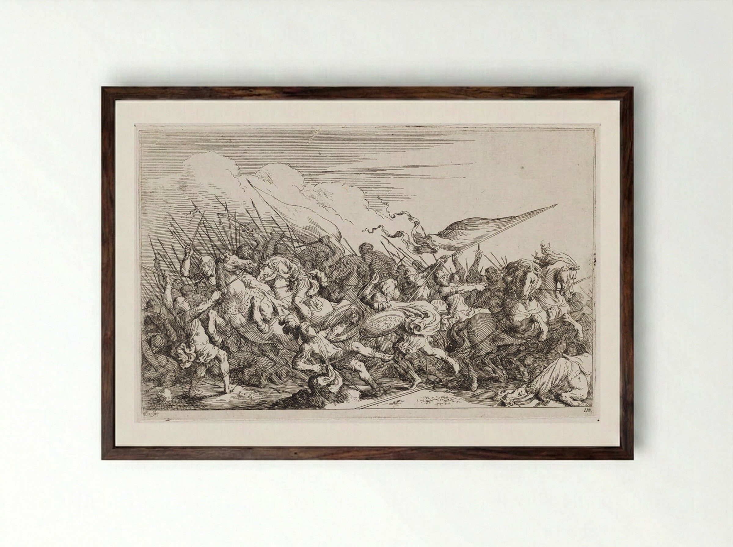 Battle of Achilles and Cycnus - Johann Wilhelm Baur - Framed Print Dark Wood