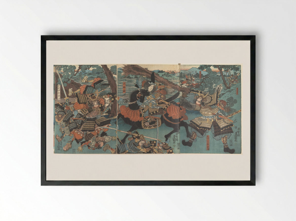 Battle of Awazugahara - Utagawa Kunisada - Framed Print Black