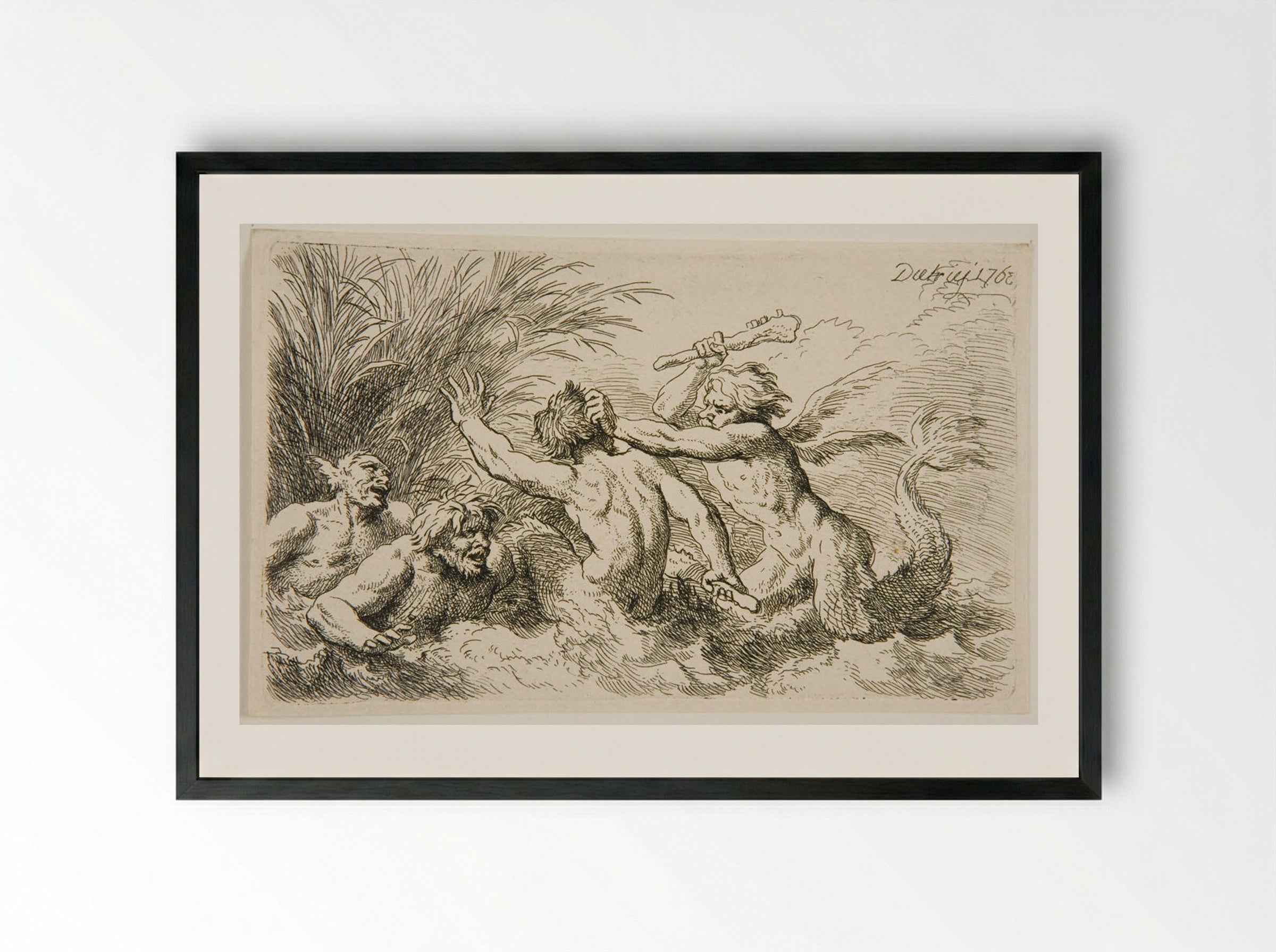 Battle of Tritons - Christian Wilhelm Ernst Dietrich - Framed Print Black