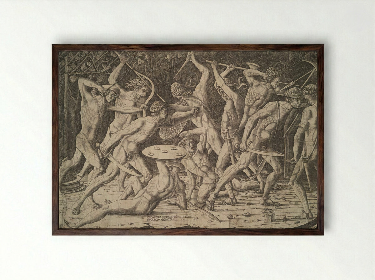 Battle of the Nudes - Antonio Pollaiuolo - Framed Print Dark Wood