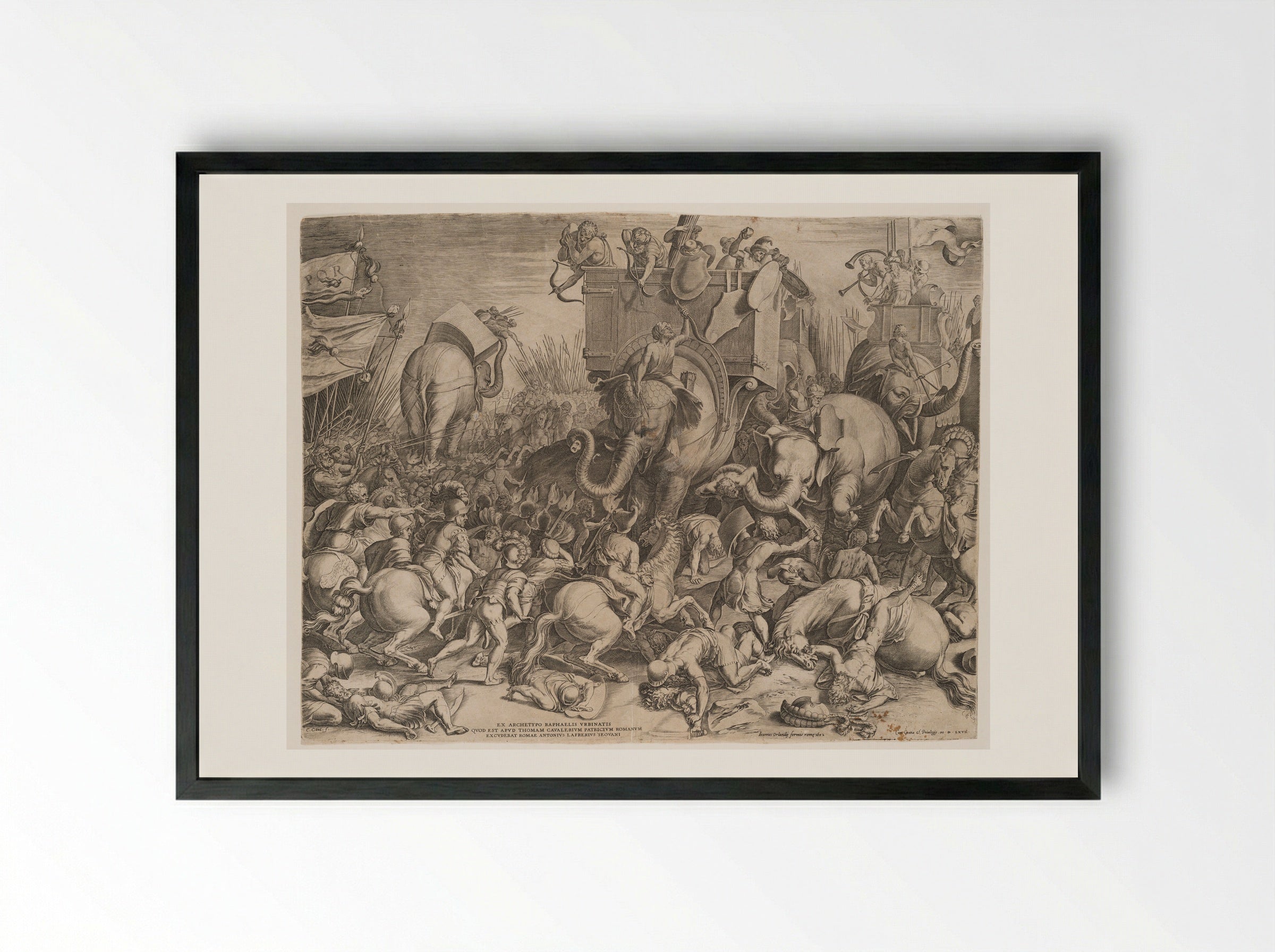 Battle of the Romans against Hannibal - Cornelis Cort - Framed Print Black