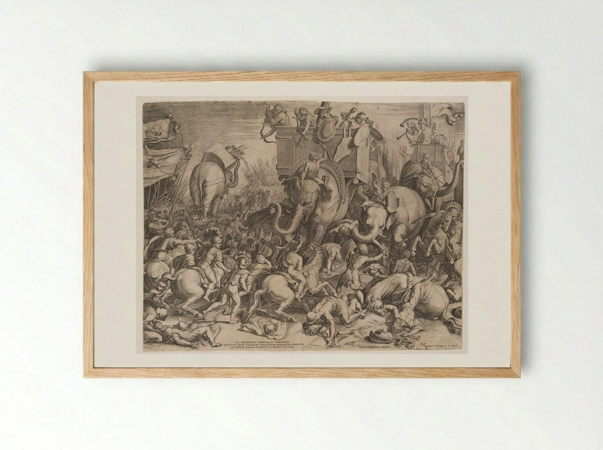 Battle of the Romans against Hannibal - Cornelis Cort - Framed Print Wood