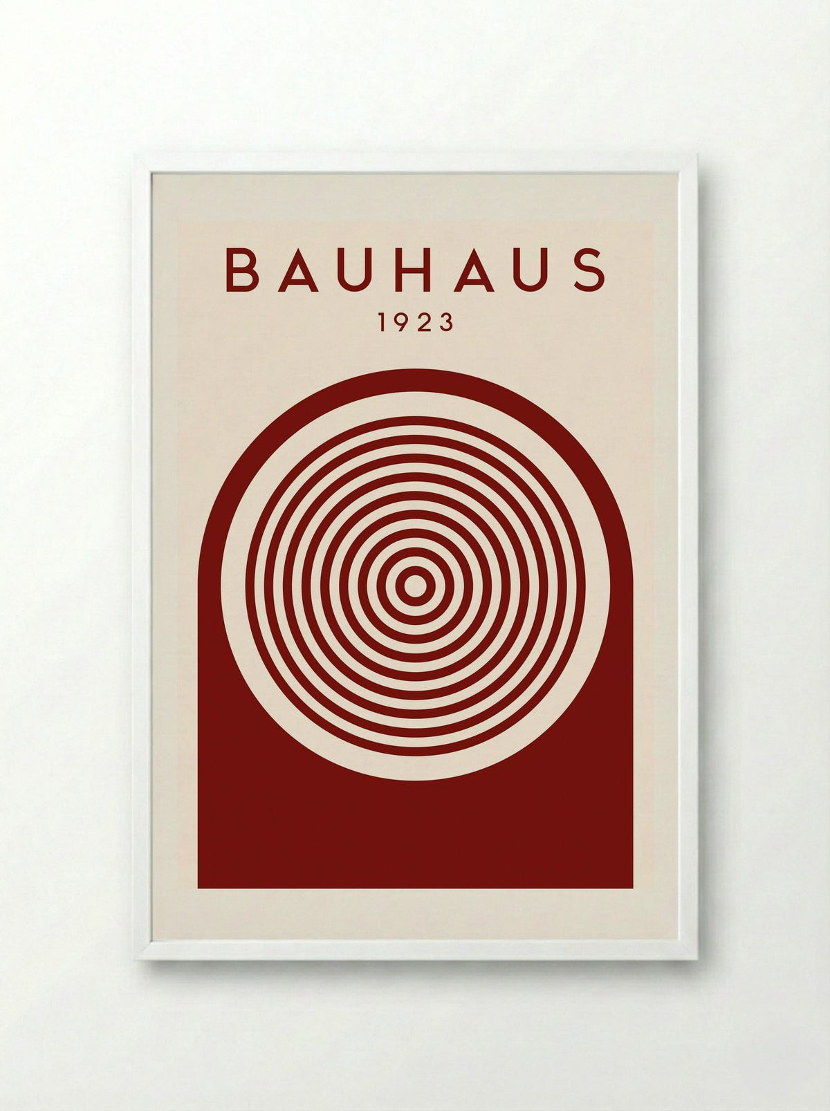 Bauhaus 1923 Concentric Circles – Deep Red Print - Framed Print White