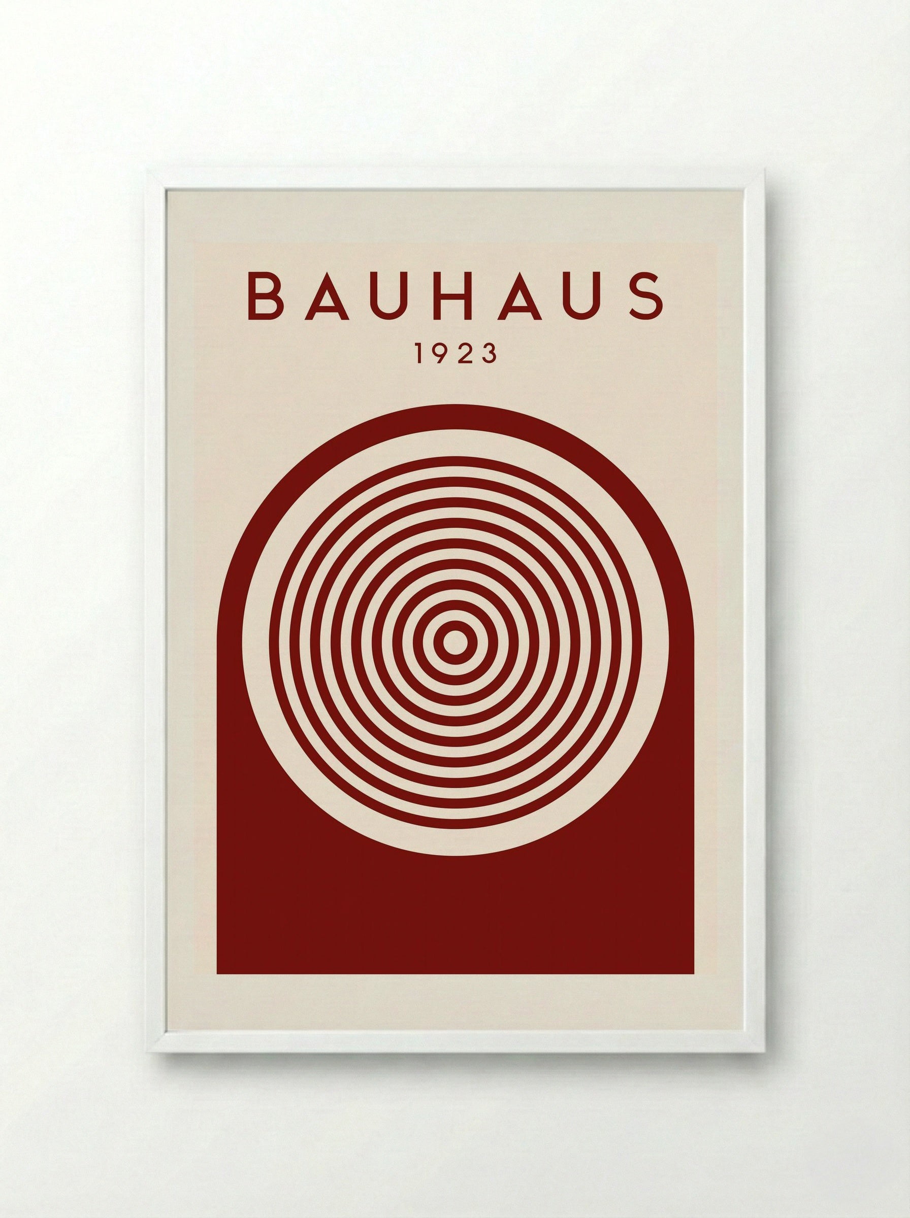 Bauhaus 1923 Concentric Circles – Deep Red Print - Framed Print White