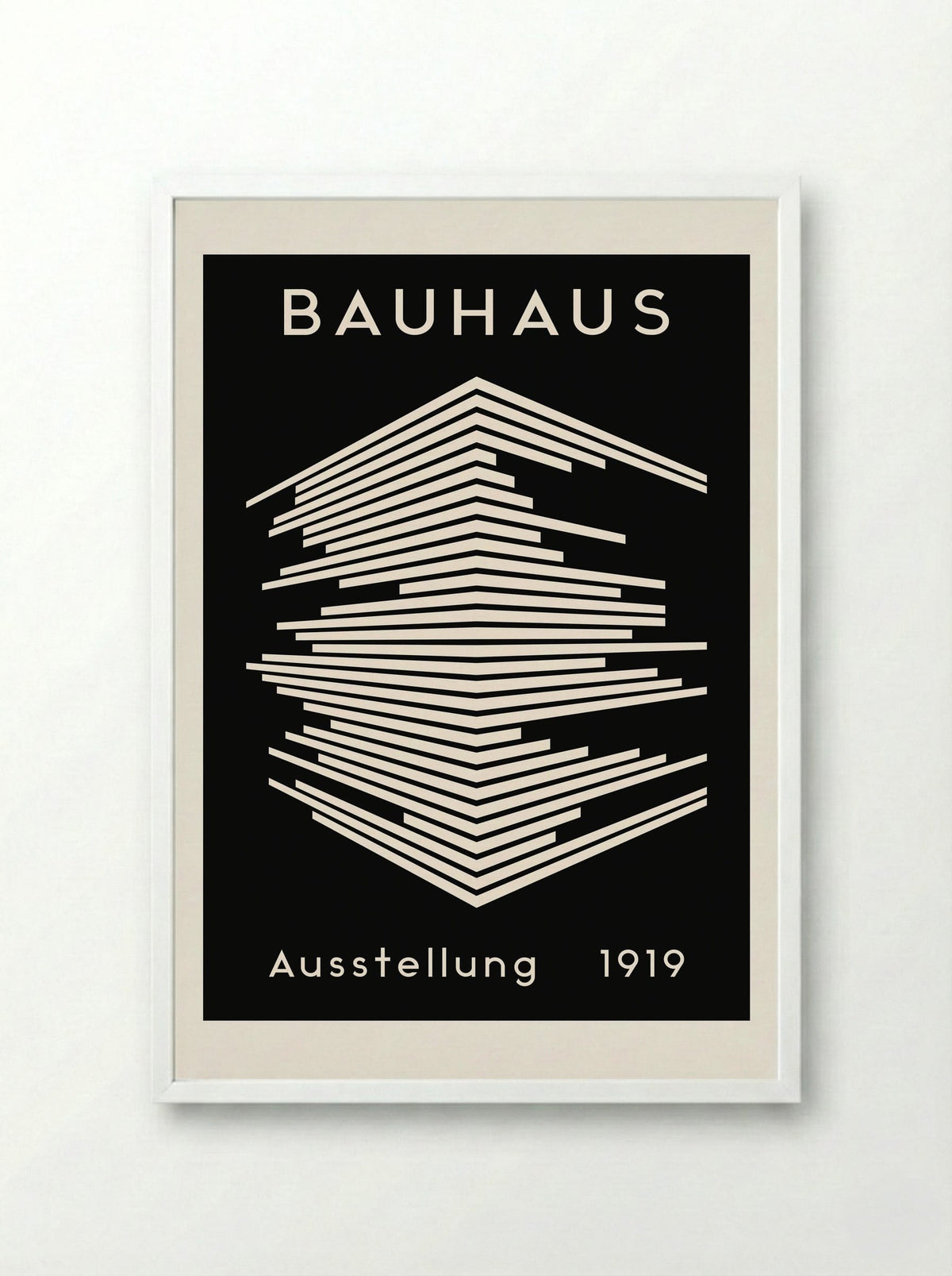 Bauhaus Architectural Lines on Black - Framed Print White