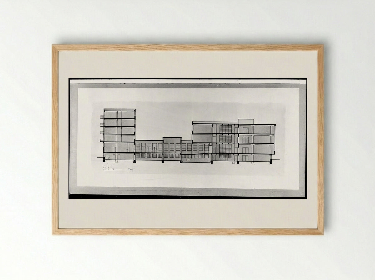 Bauhaus Building, Dessau: East-West Section - Walter Gropius - Framed Print Wood