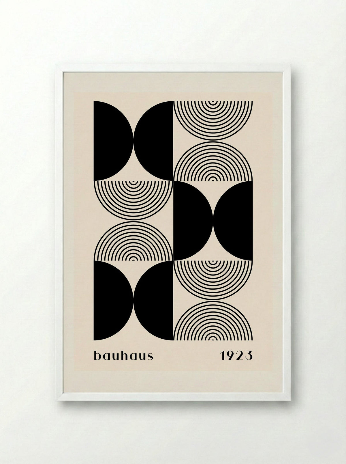Bauhaus Halves & Lines – Black and Cream (1923) - Framed Print White