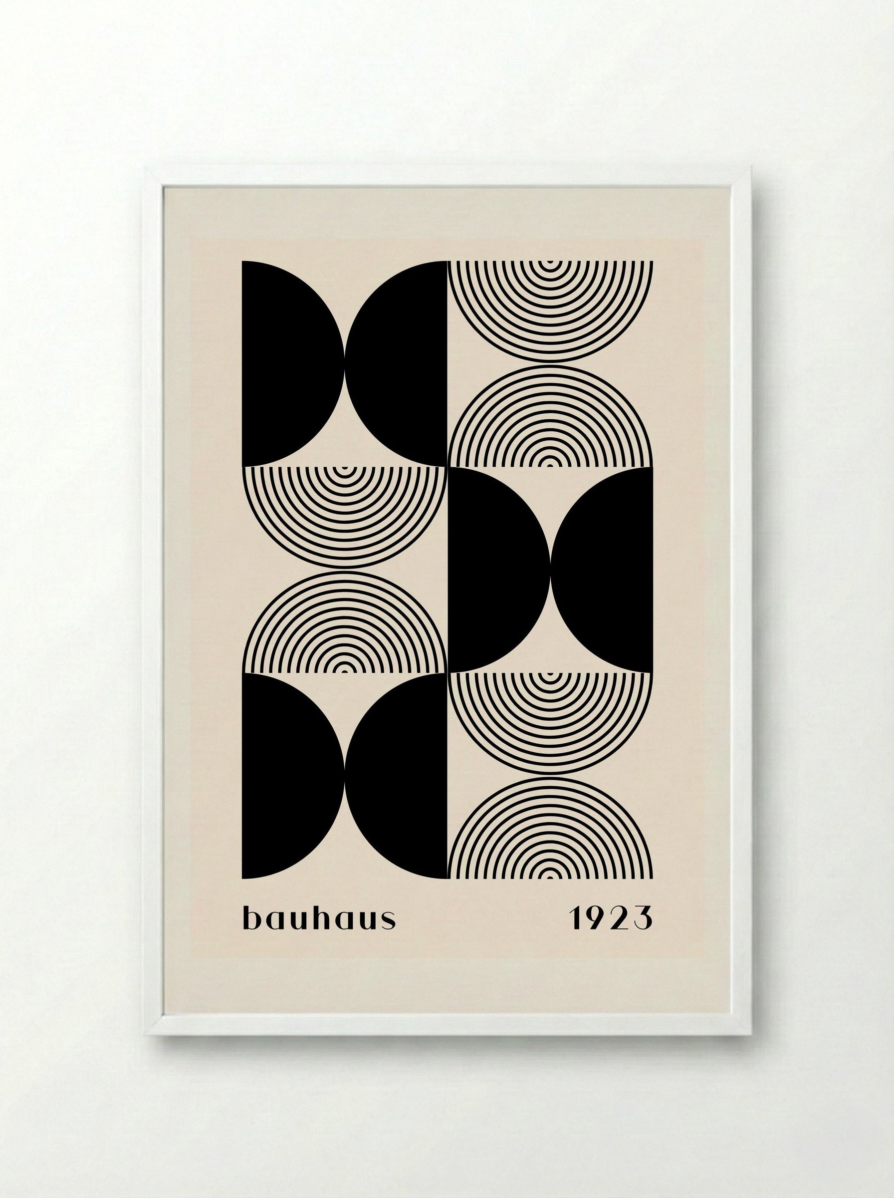 Bauhaus Halves & Lines – Black and Cream (1923) - Framed Print White