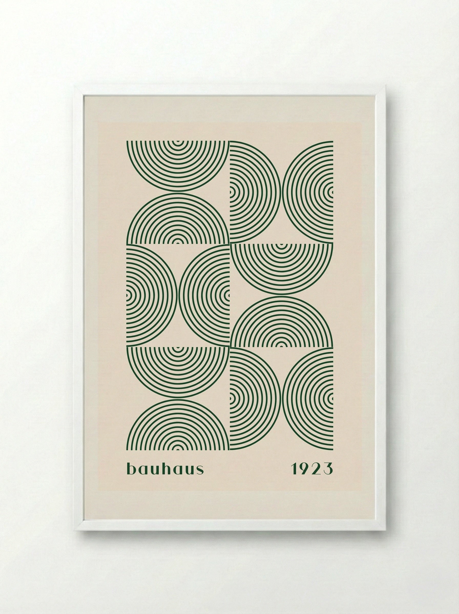 Bauhaus Halves & Lines – Green and Cream (1923) - Framed Print White