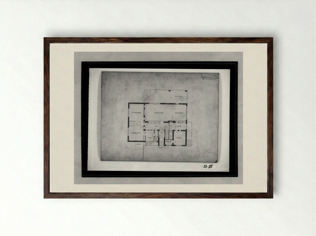 Bauhaus Masters' Housing, Dessau: Director's House Ground Floor Plan - Walter Gropius - Framed Print Dark Wood