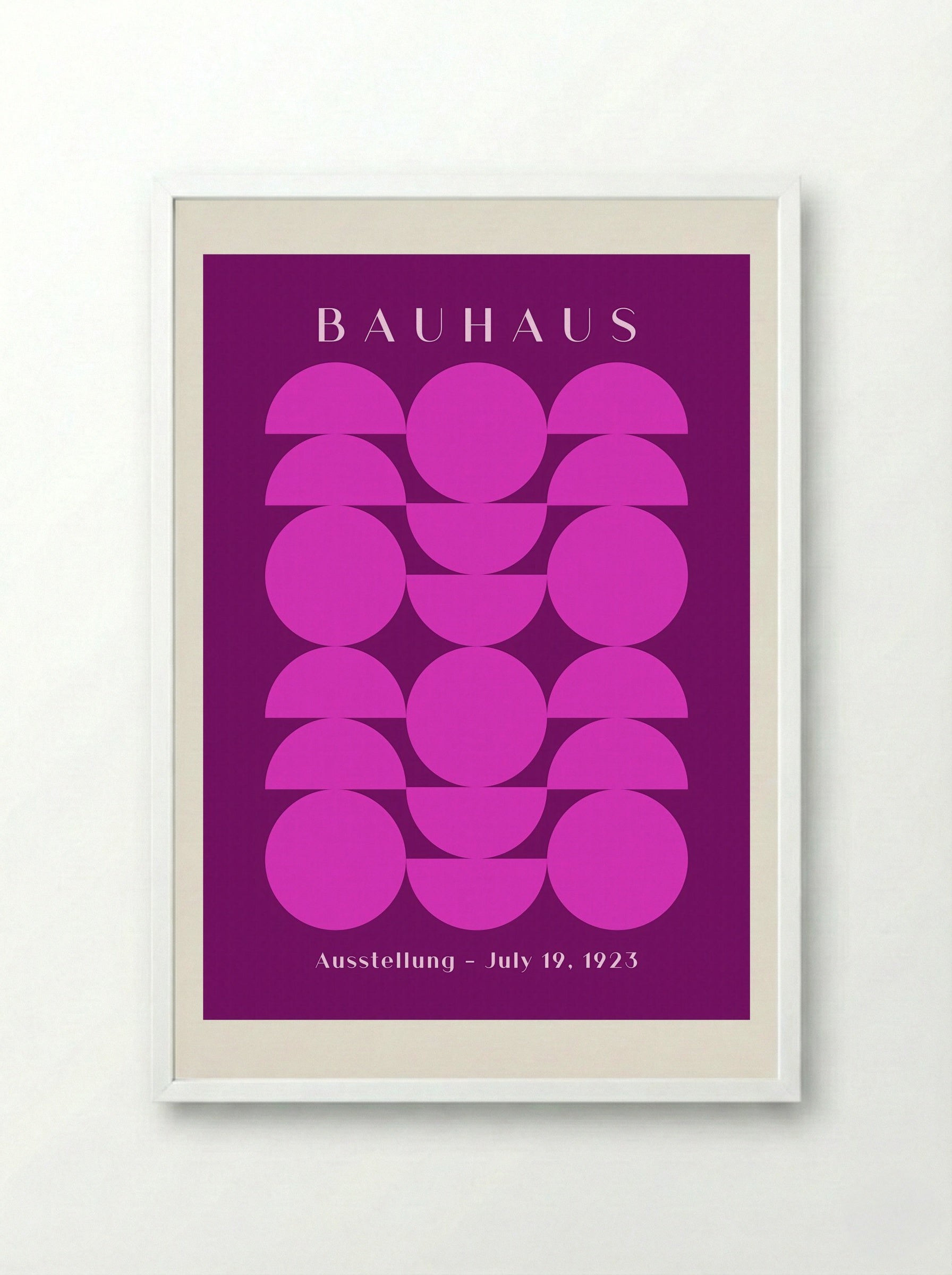 Bauhaus Symmetry in Magenta – Geometric Poster - Framed Print White