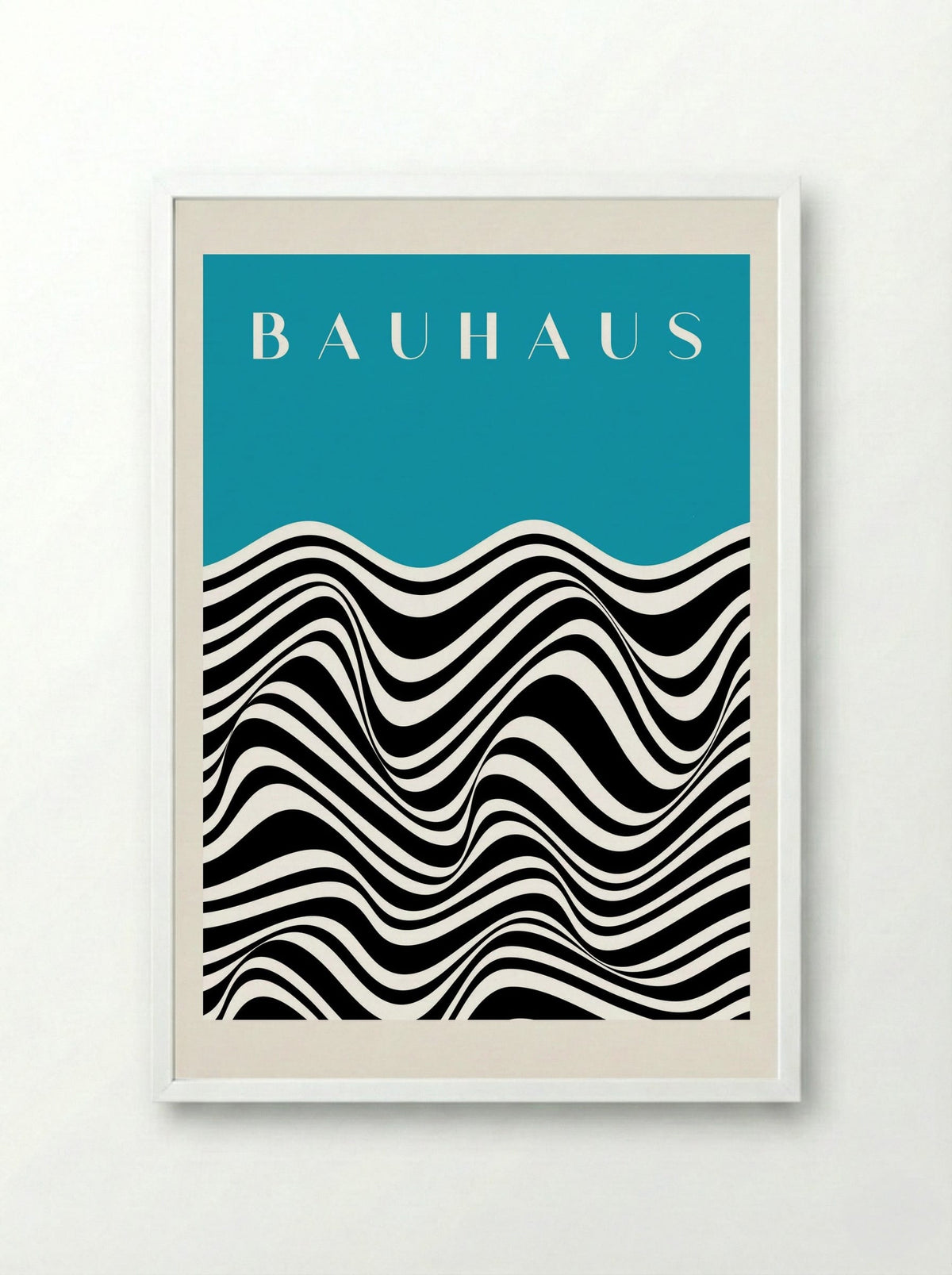 Bauhaus Waves on Cyan - Framed Print White