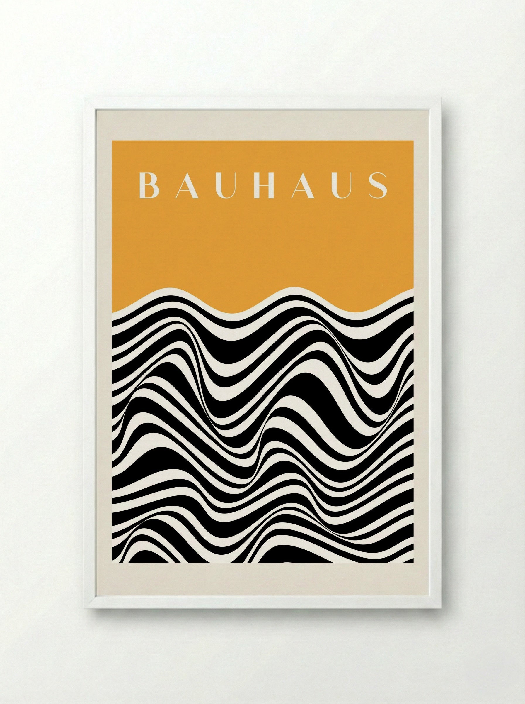 Bauhaus Waves on Mustard - Framed Print White