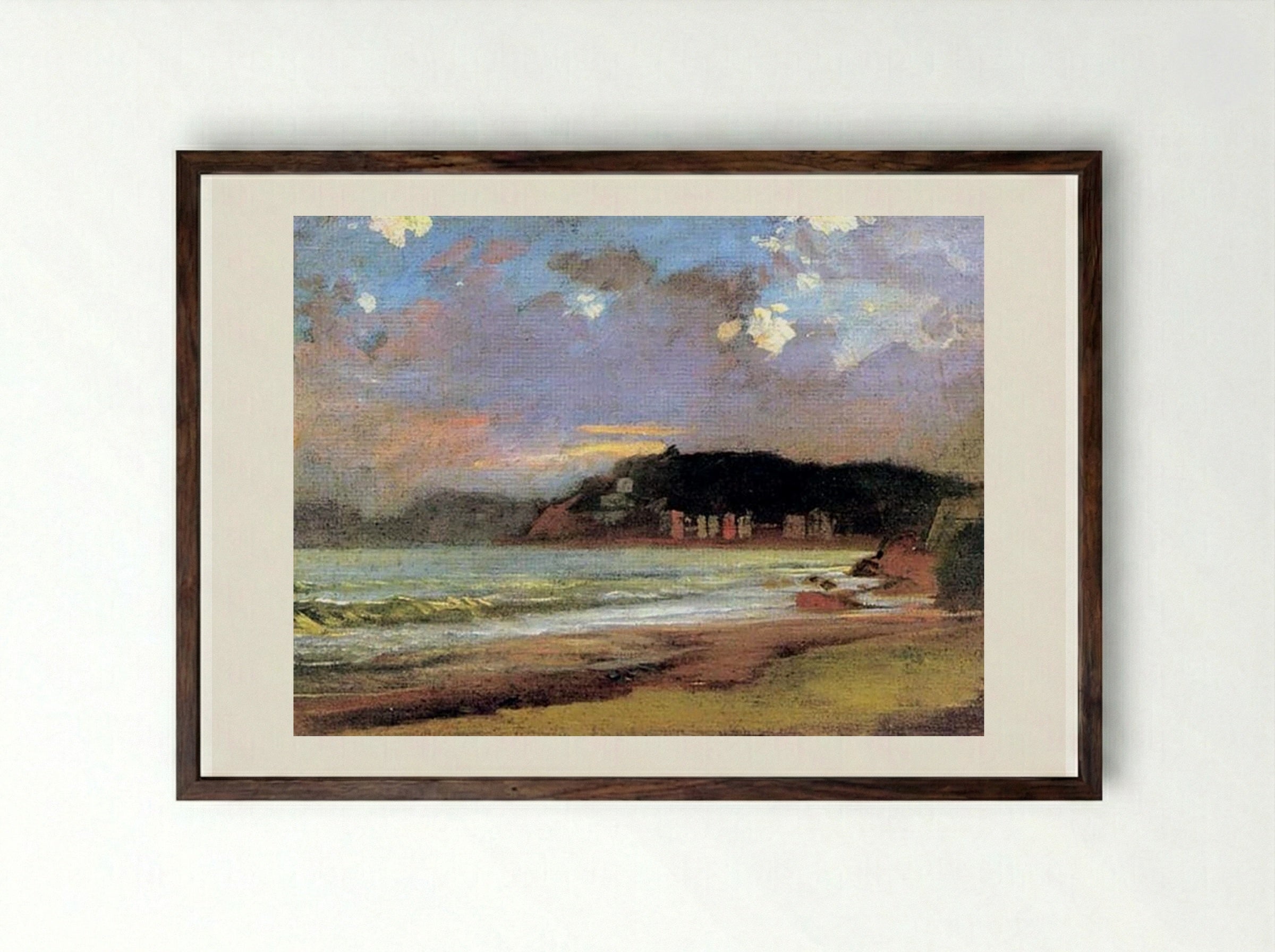 Bay in Livorno, Sunset - Nikolai Ge - Framed Print Dark Wood