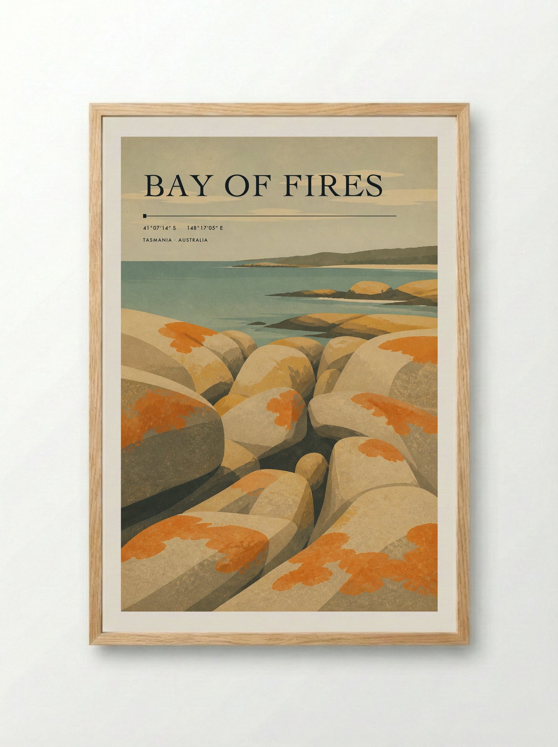 Bay of Fires Travel Poster Artwork - Framed Print Wood