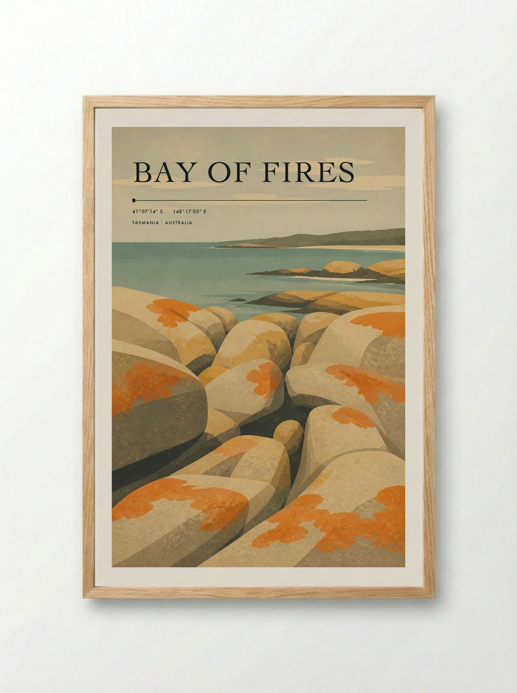 Bay of Fires Travel Poster Artwork - Framed Print Wood