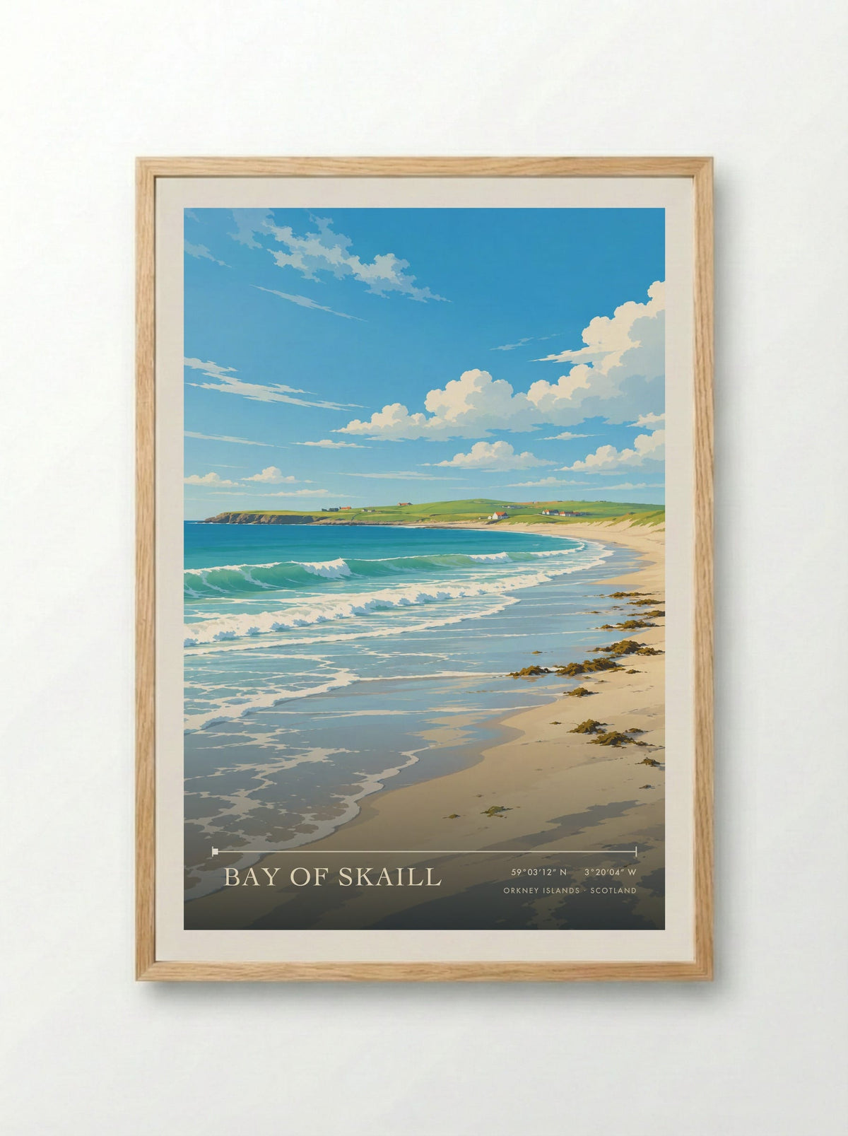 Bay of Skaill, Orkney Islands | Travel Poster - Framed Print Wood