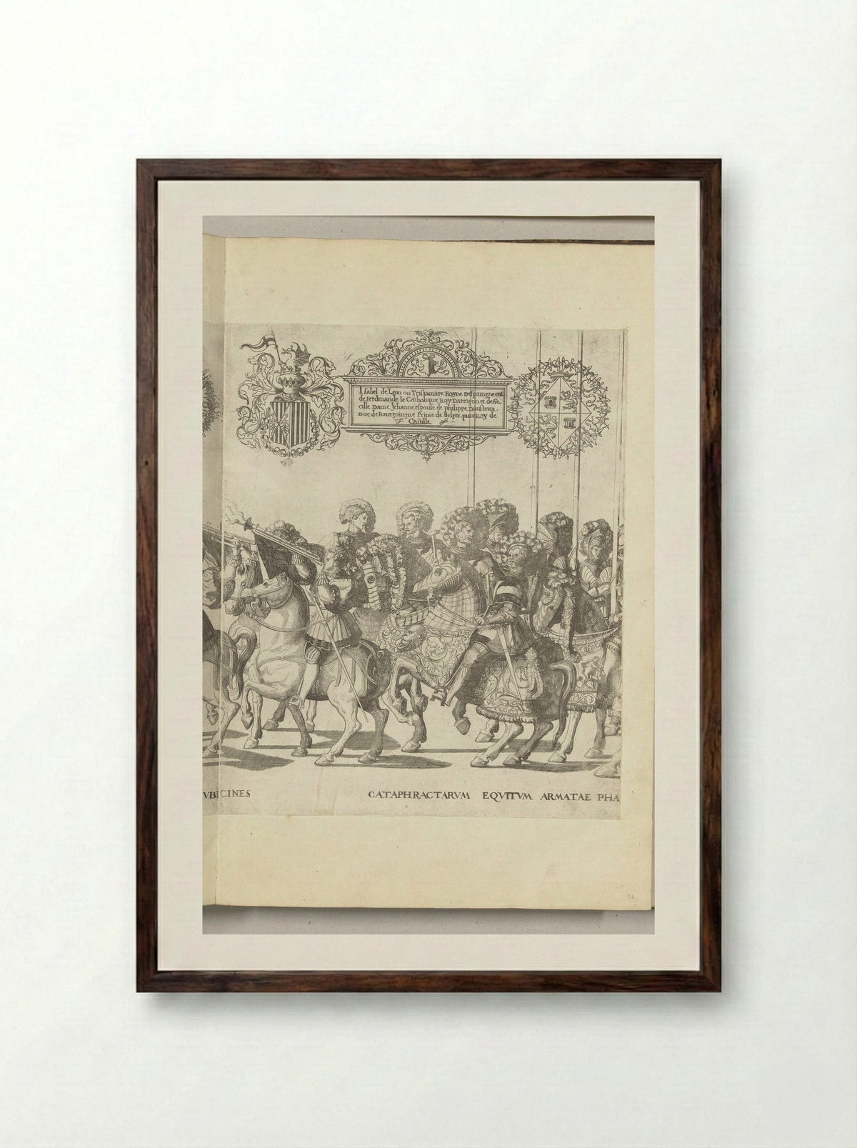Bazuinen en landsknechten, plaat [II] - Nicolaas Hogenberg - Framed Print Dark Wood