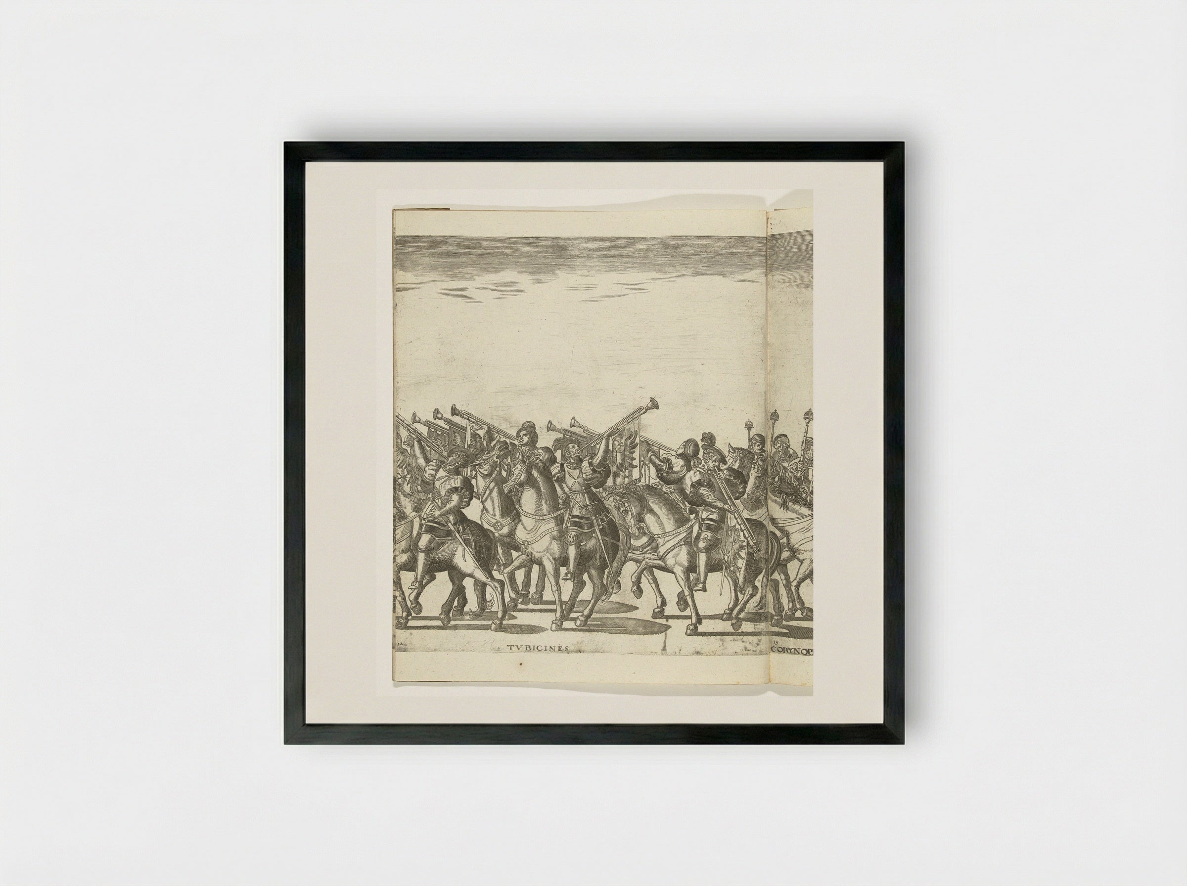 Bazuinen, plaat 12 (Tubicines) - Nicolaas Hogenberg - Framed Print Black