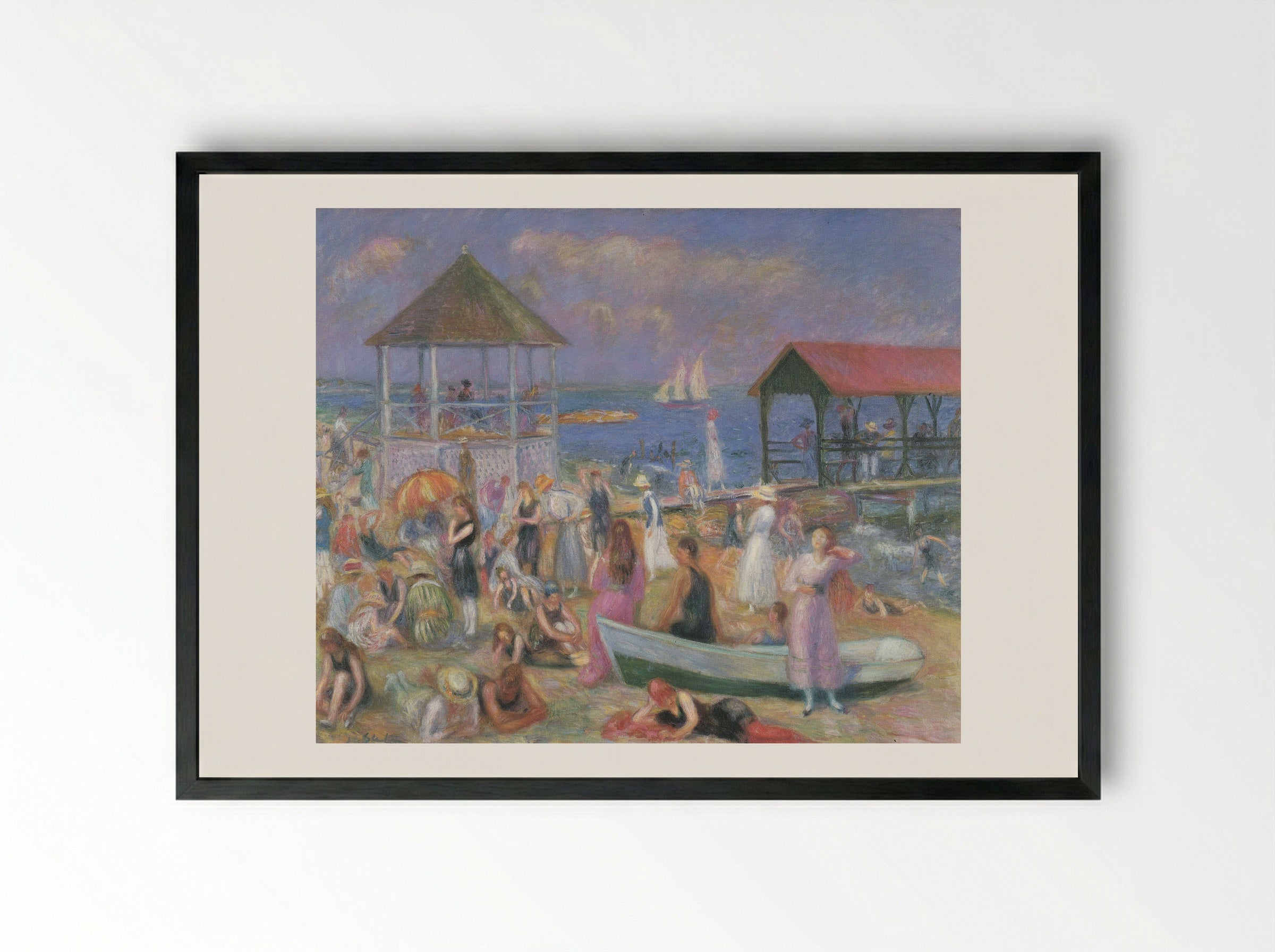Beach Scene, New London - William James Glackens - Framed Print Black