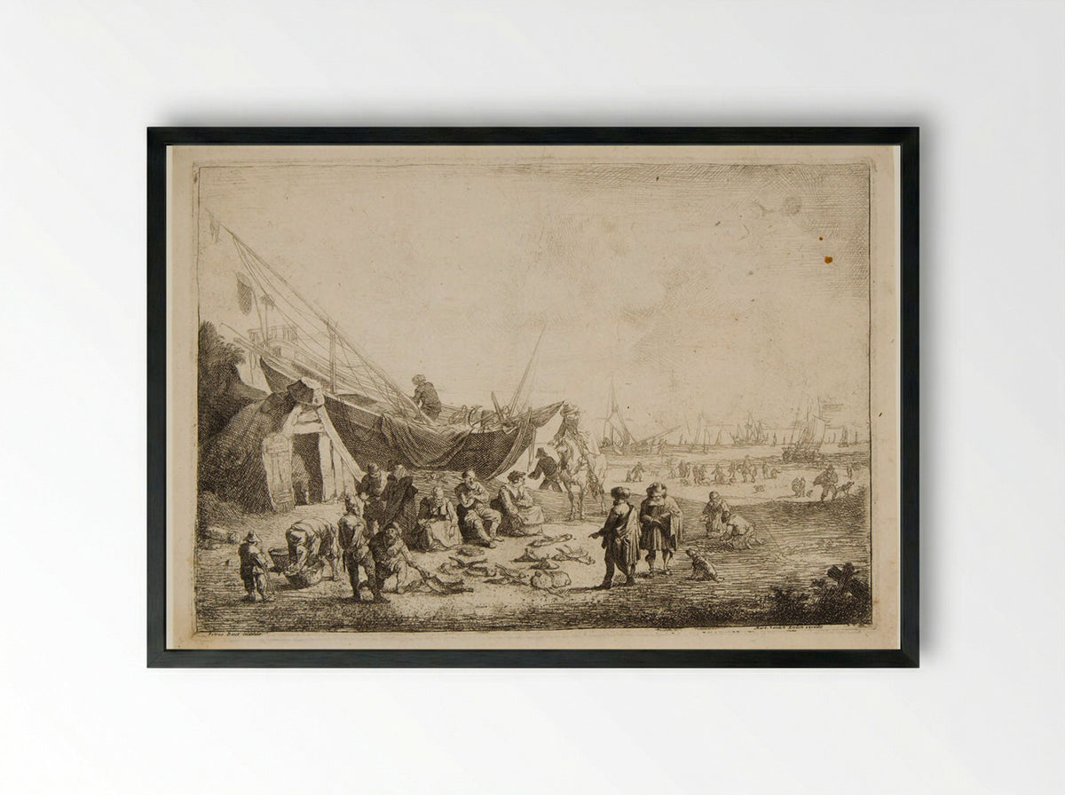Beach Scene at Scheveningen - Pieter Bout - Framed Print Black