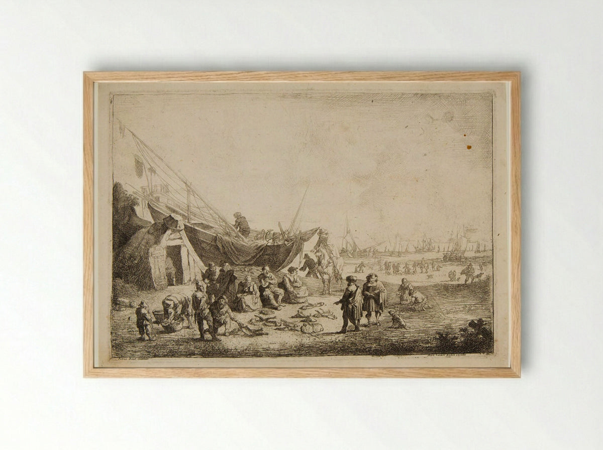 Beach Scene at Scheveningen - Pieter Bout - Framed Print Wood