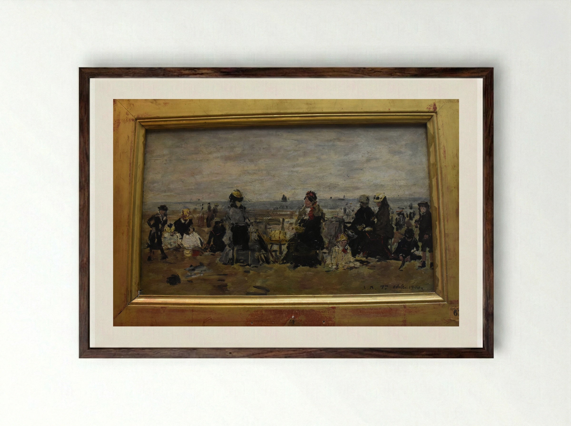 Beach Scene - Eugène Boudin - Framed Print Dark Wood