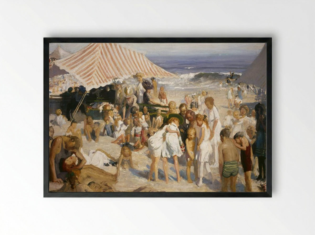 Beach at Coney Island - George Bellows - Framed Print Black