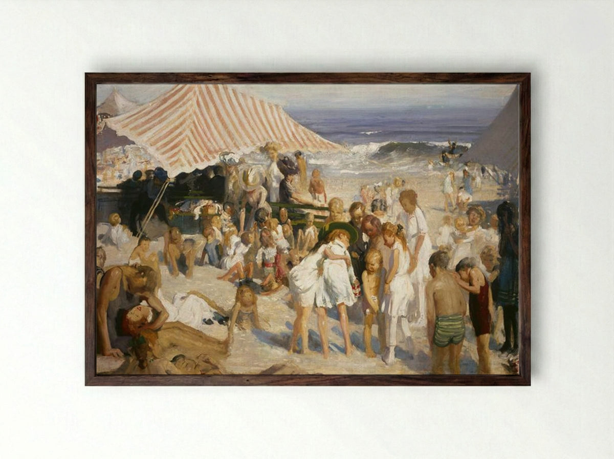 Beach at Coney Island - George Bellows - Framed Print Dark Wood