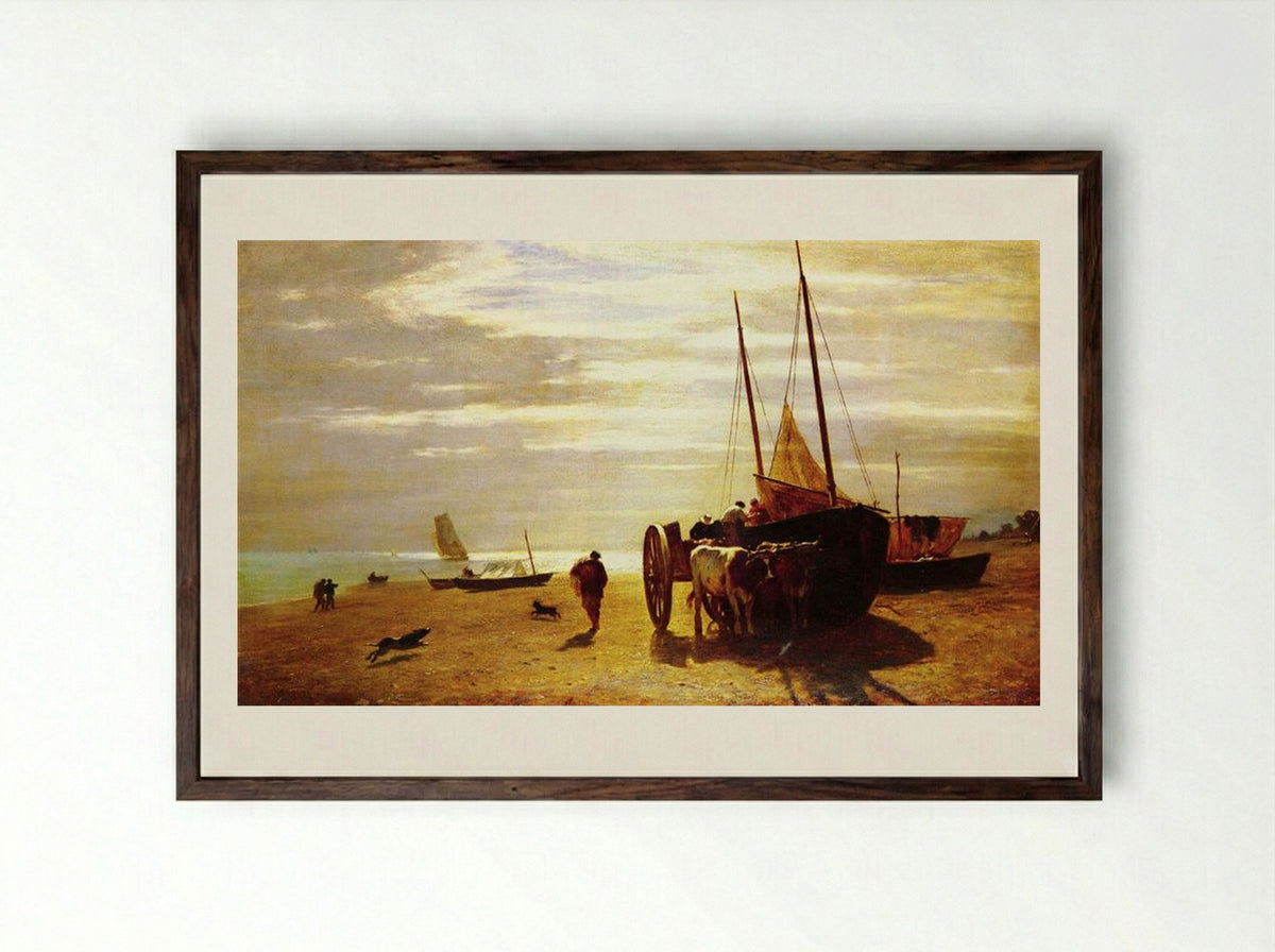 Beach at Trouville - Constant Troyon - Framed Print Dark Wood