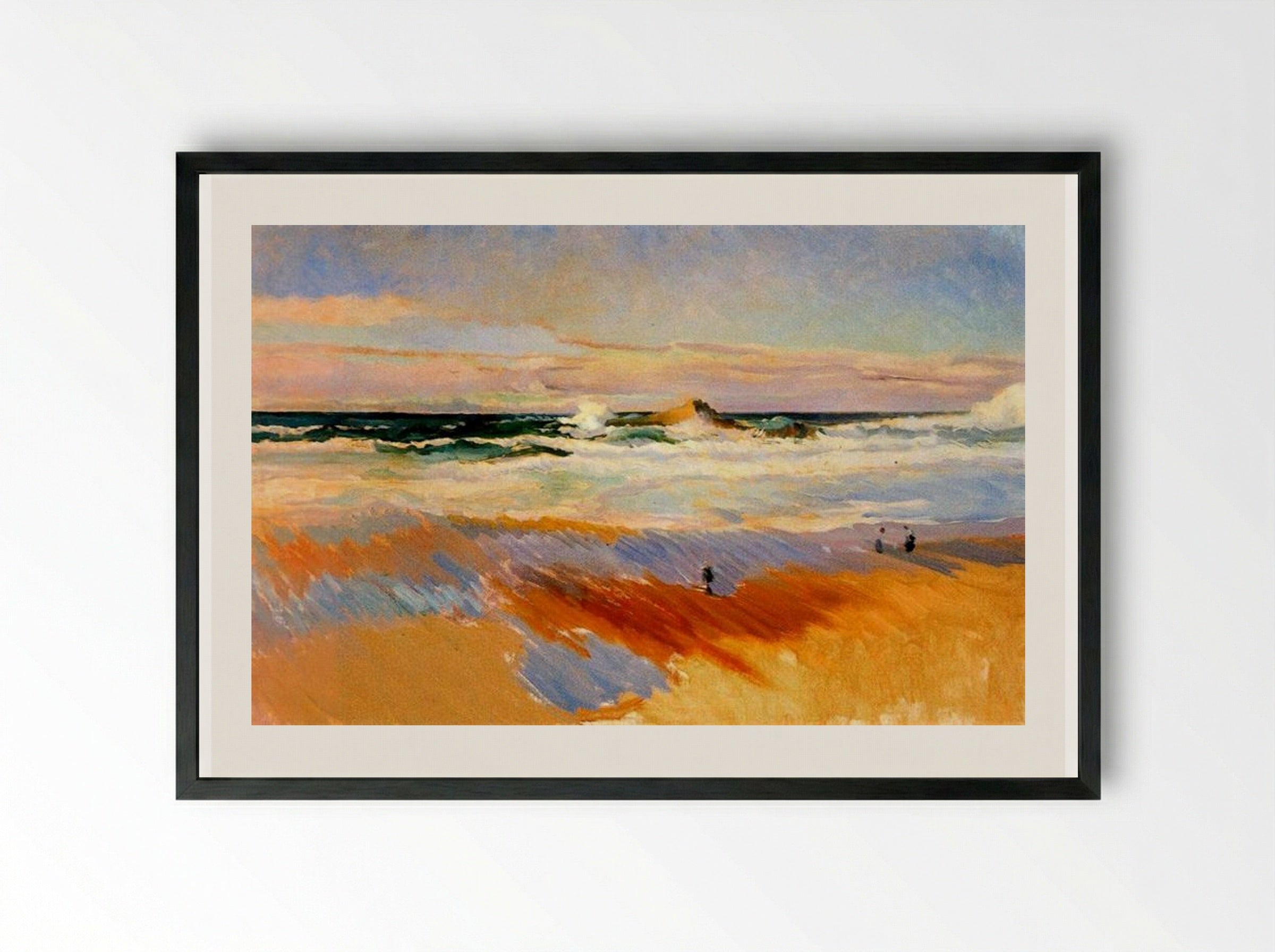 Beach of Biarritz, France - Joaquín Sorolla - Framed Print Black