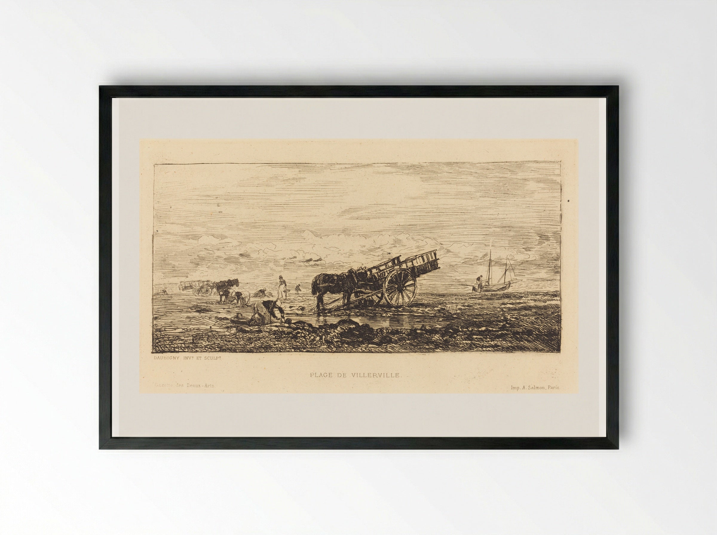 Beach of Villerville - Charles-François Daubigny - Framed Print Black