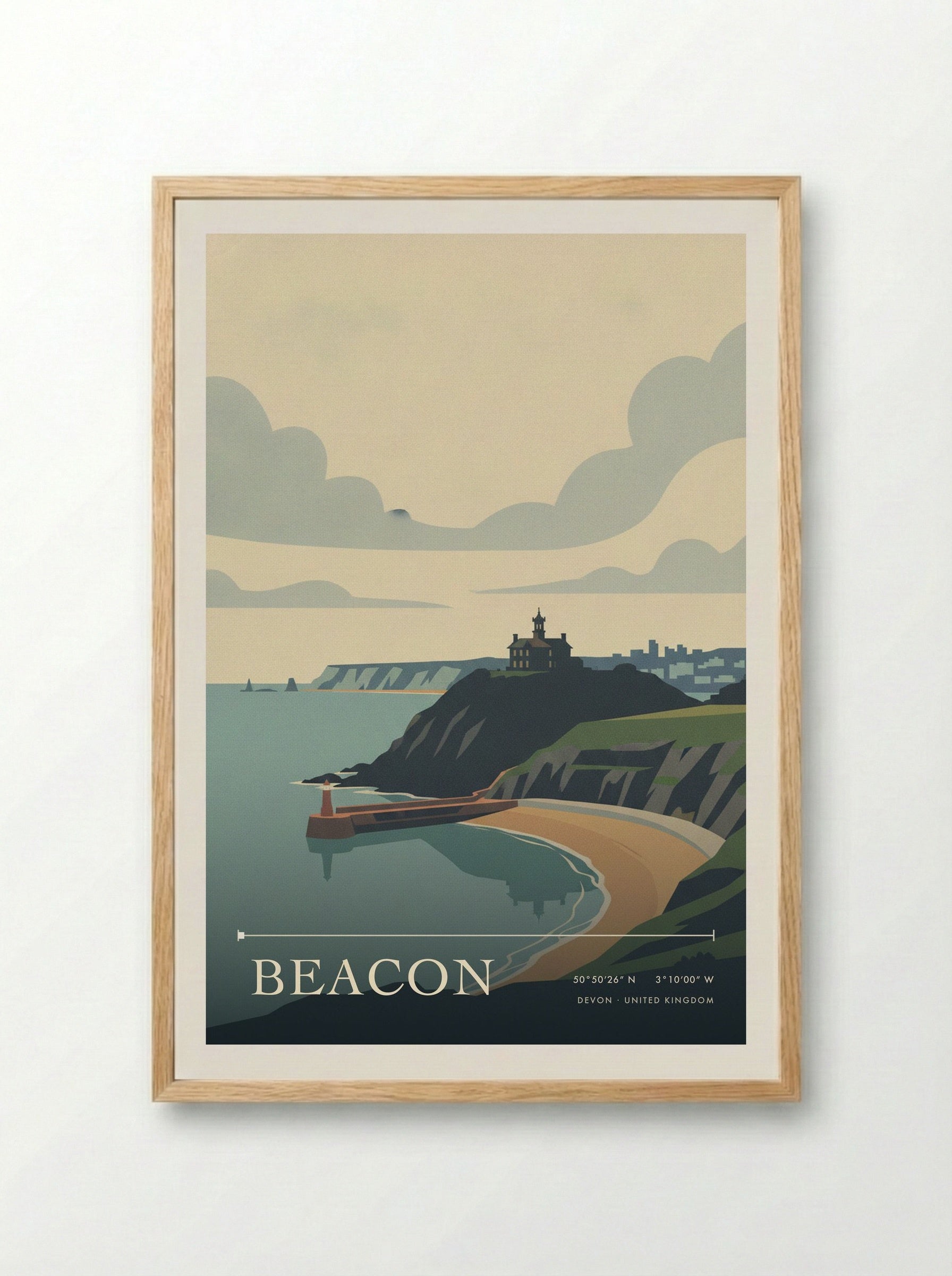 Beacon Devon United Kingdom Travel Poster - Framed Print Wood