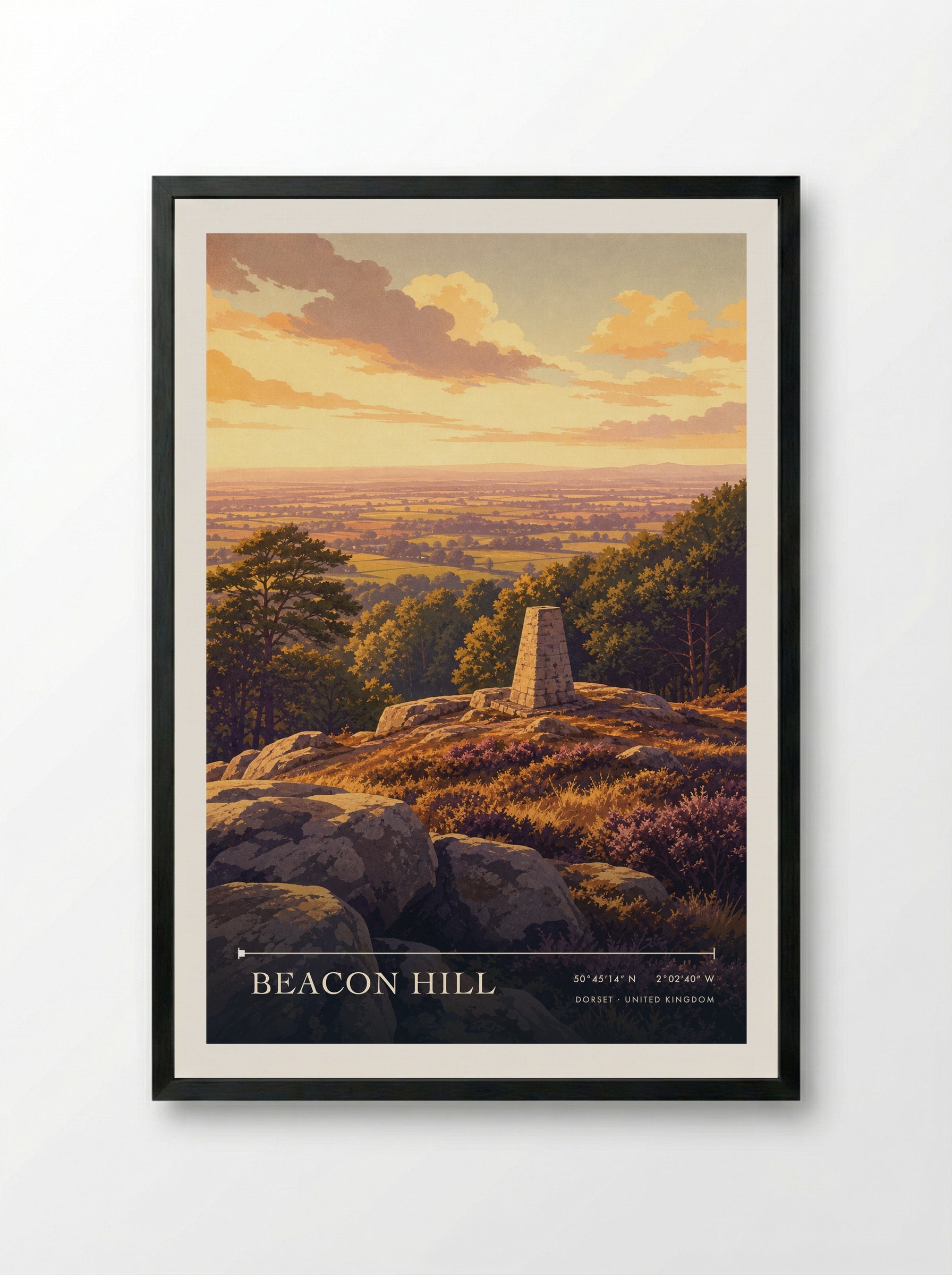 Beacon Hill Dorset United Kingdom Travel Poster - Framed Print Black