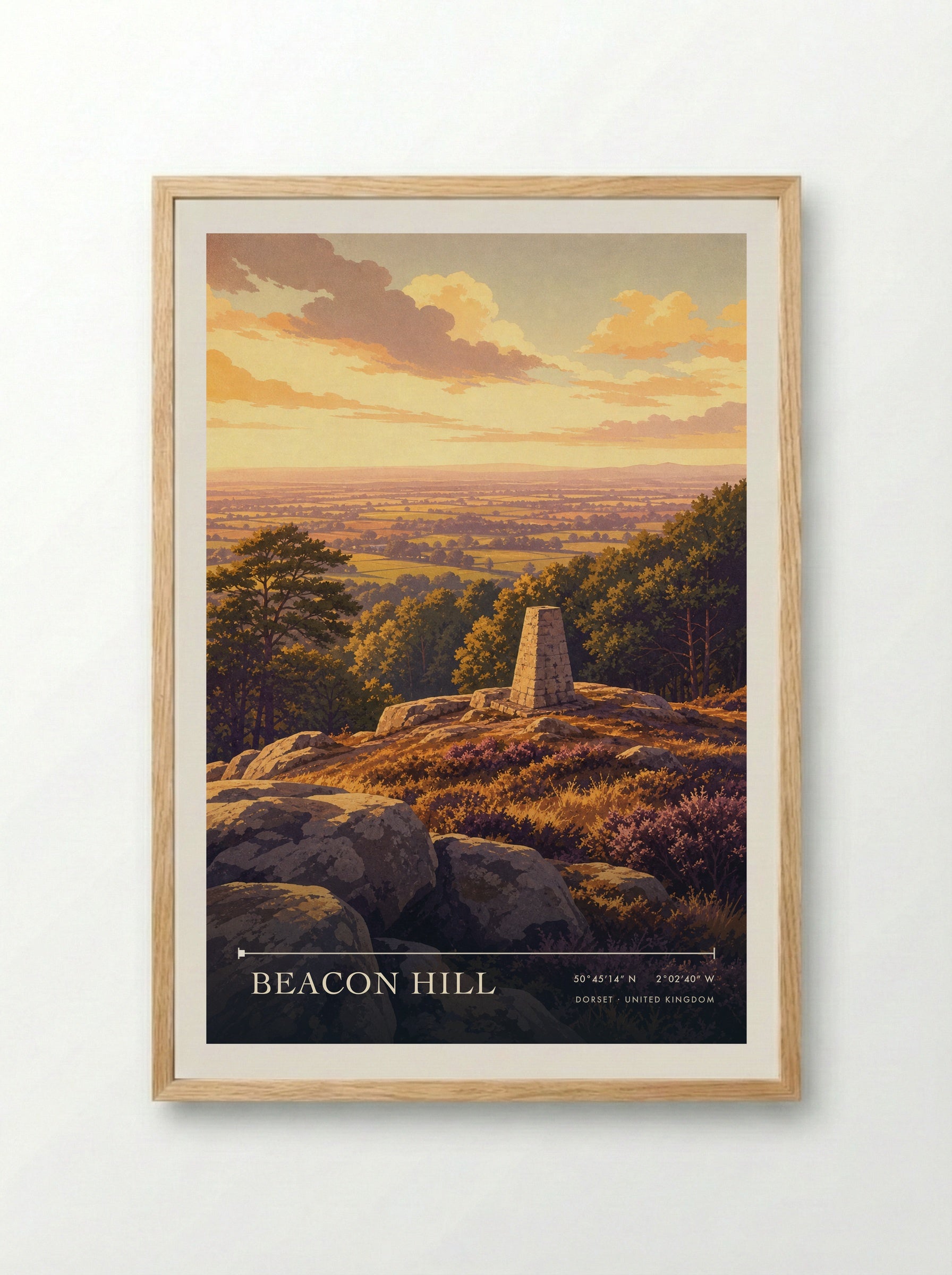 Beacon Hill Dorset United Kingdom Travel Poster - Framed Print Wood
