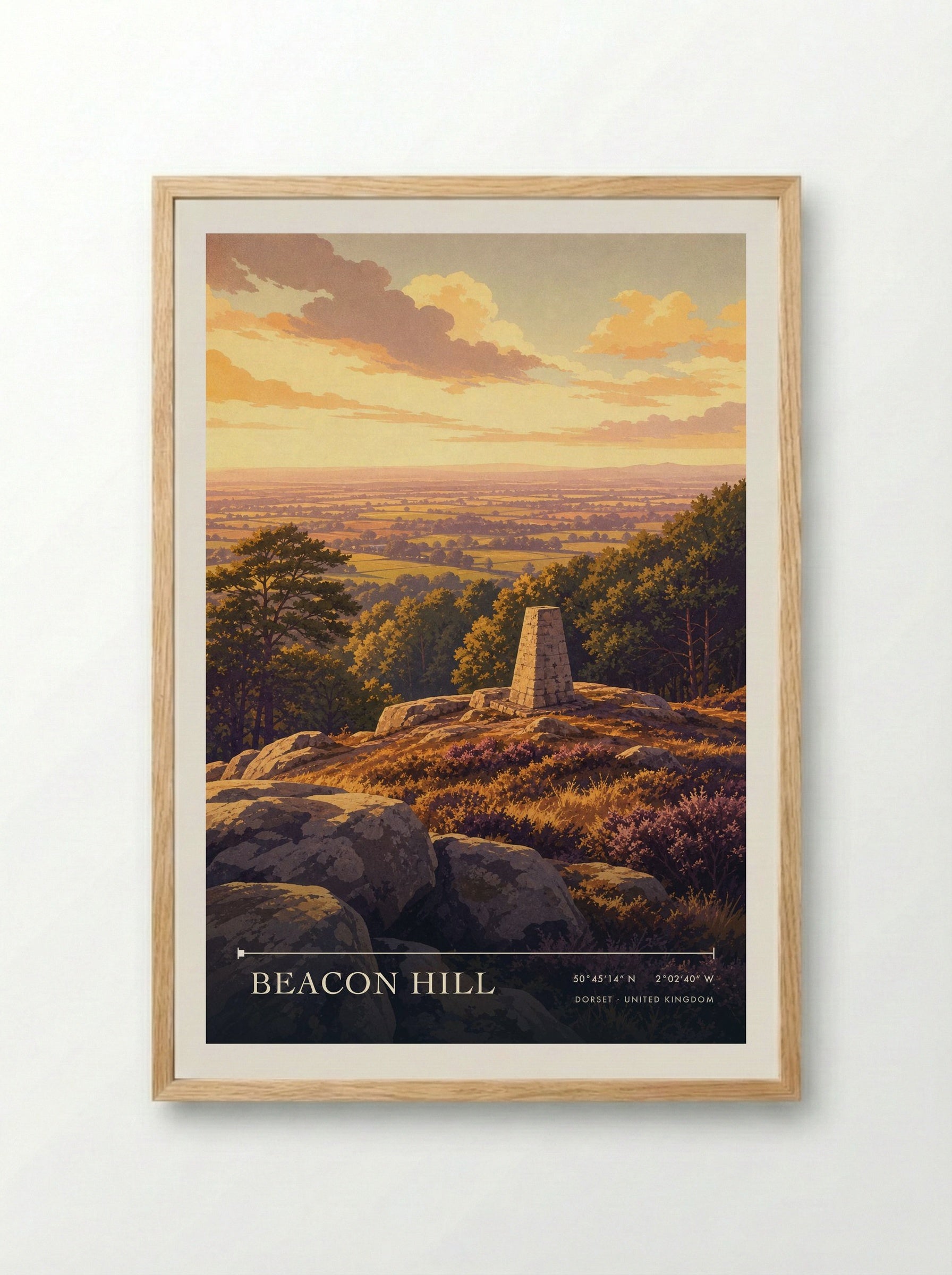 Beacon Hill Dorset United Kingdom Travel Poster - Framed Print Wood