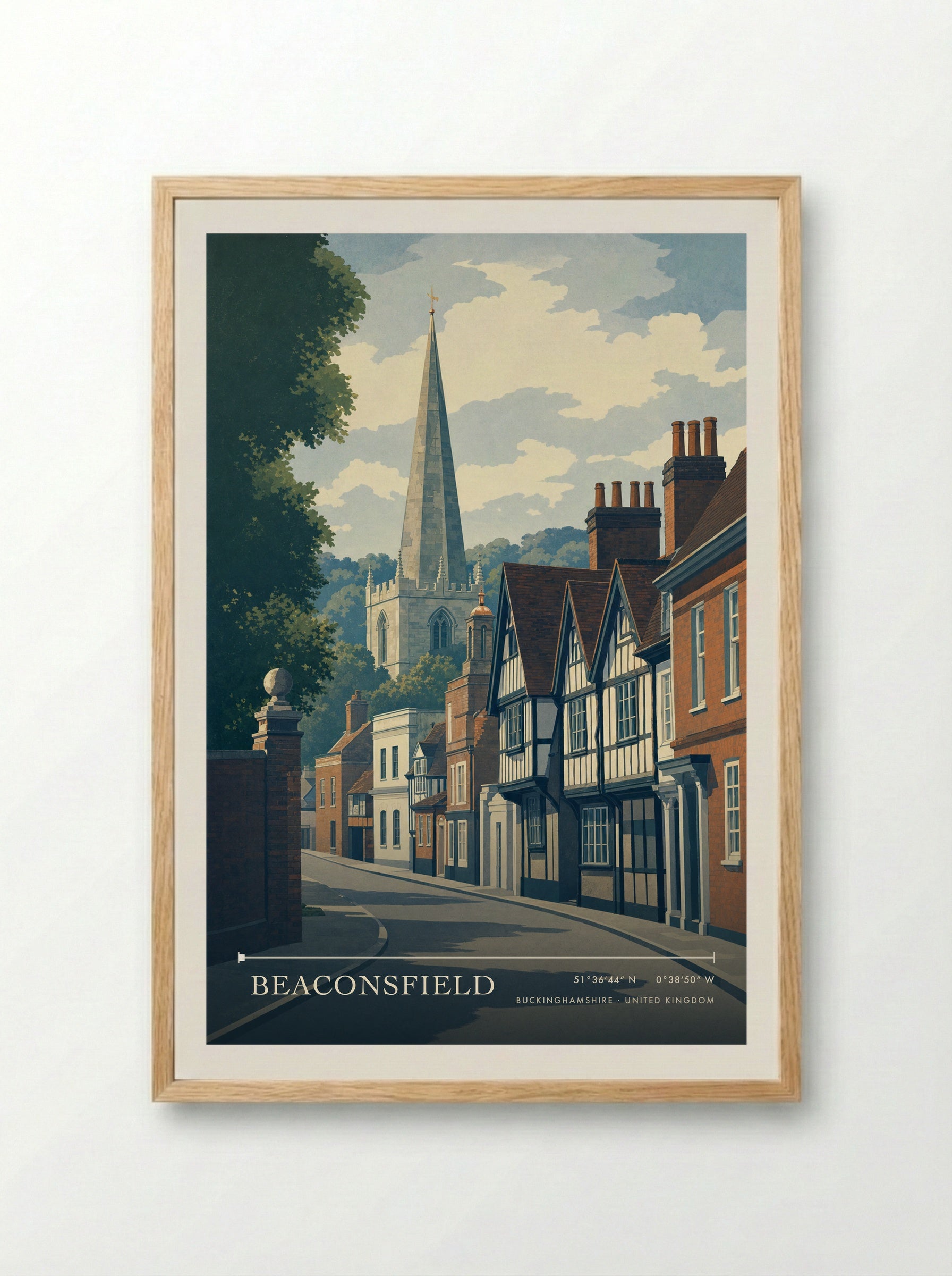 Beaconsfield Buckinghamshire United Kingdom Travel Poster - Framed Print Wood