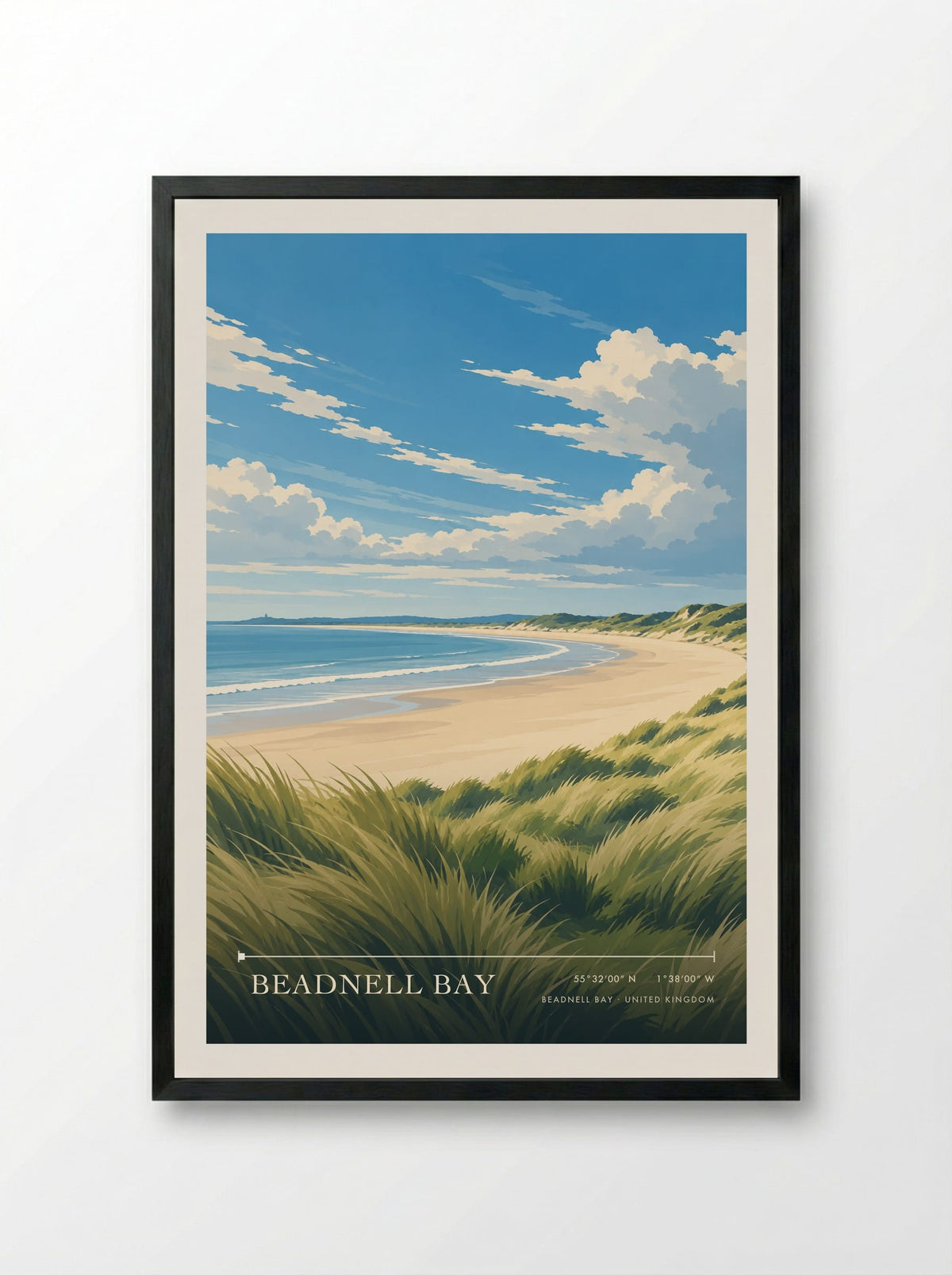 Beadnell Bay | Travel Poster - Framed Print Black