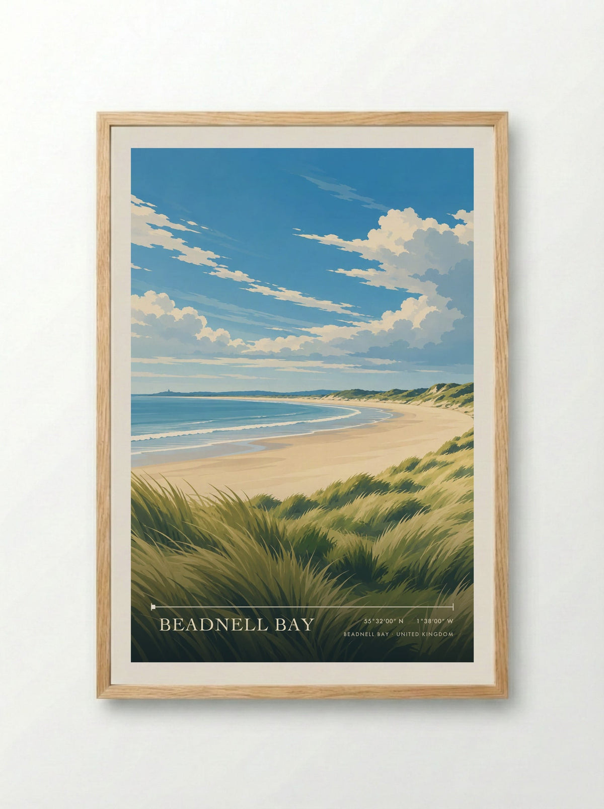 Beadnell Bay | Travel Poster - Framed Print Wood