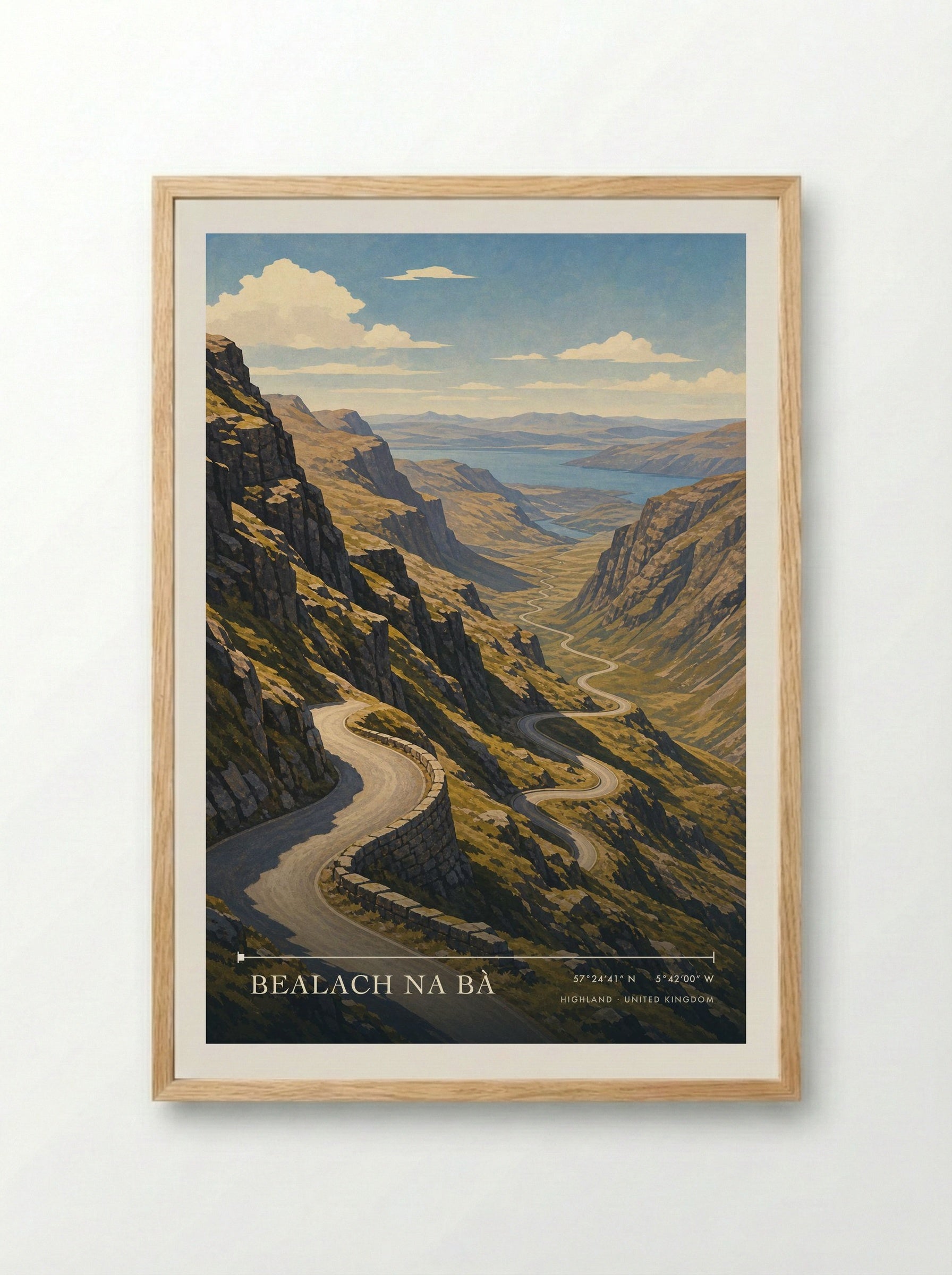 Bealach na Bà Highland United Kingdom Travel Poster - Framed Print Wood