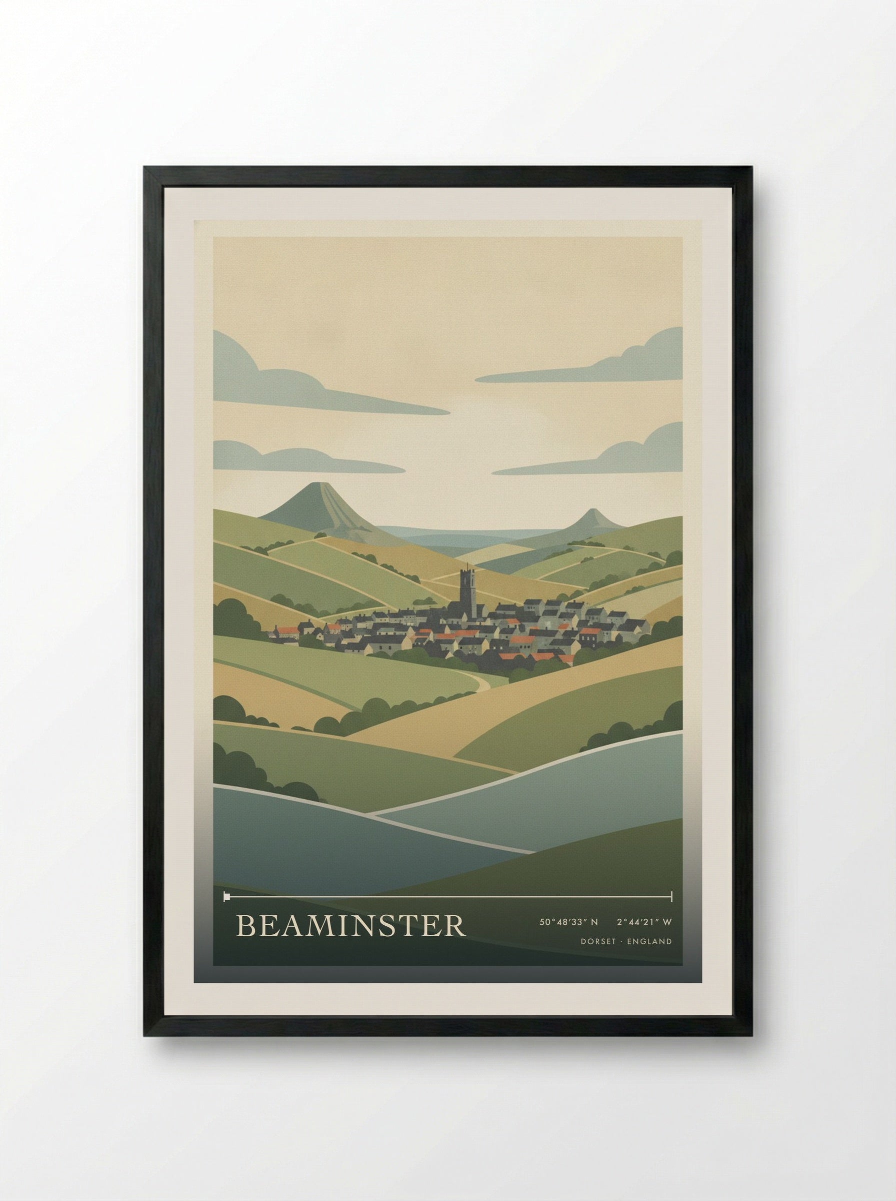 Beaminster Dorset England Travel Poster - Framed Print Black