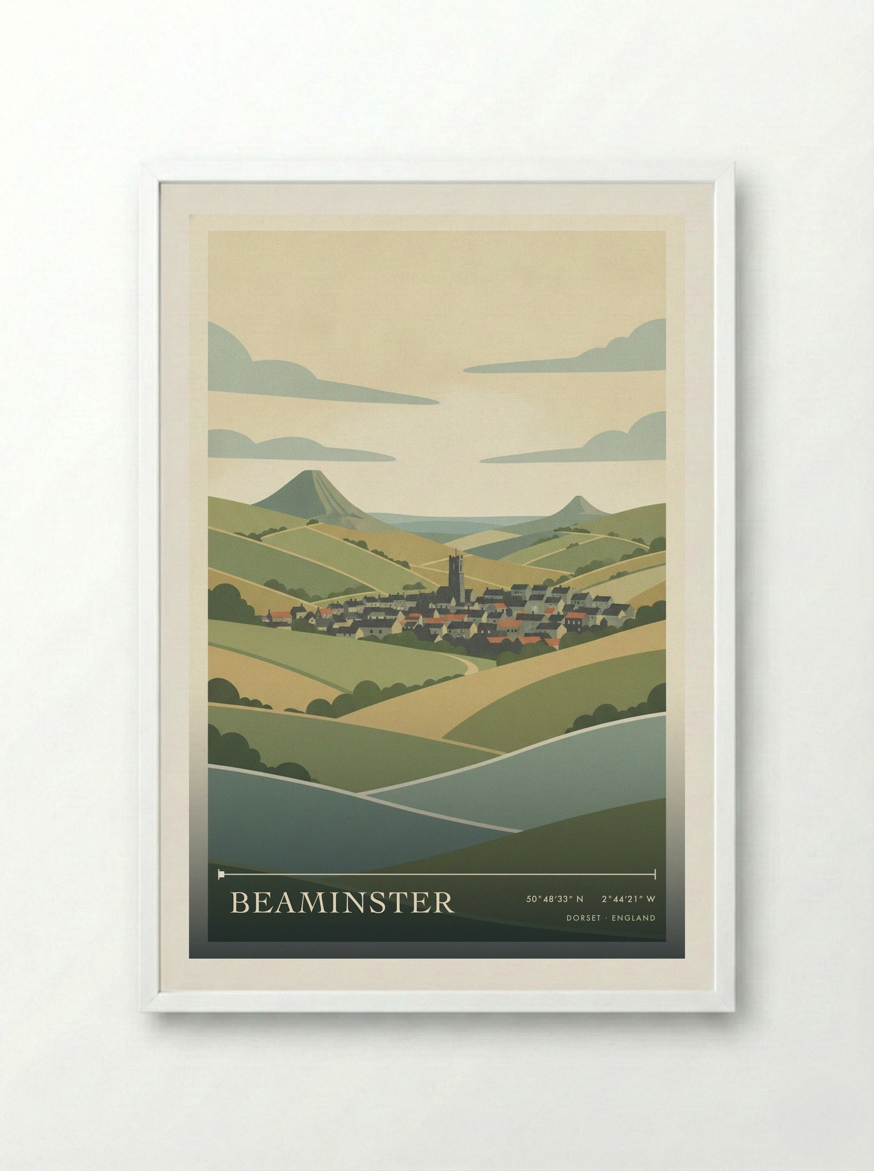 Beaminster Dorset England Travel Poster - Framed Print White